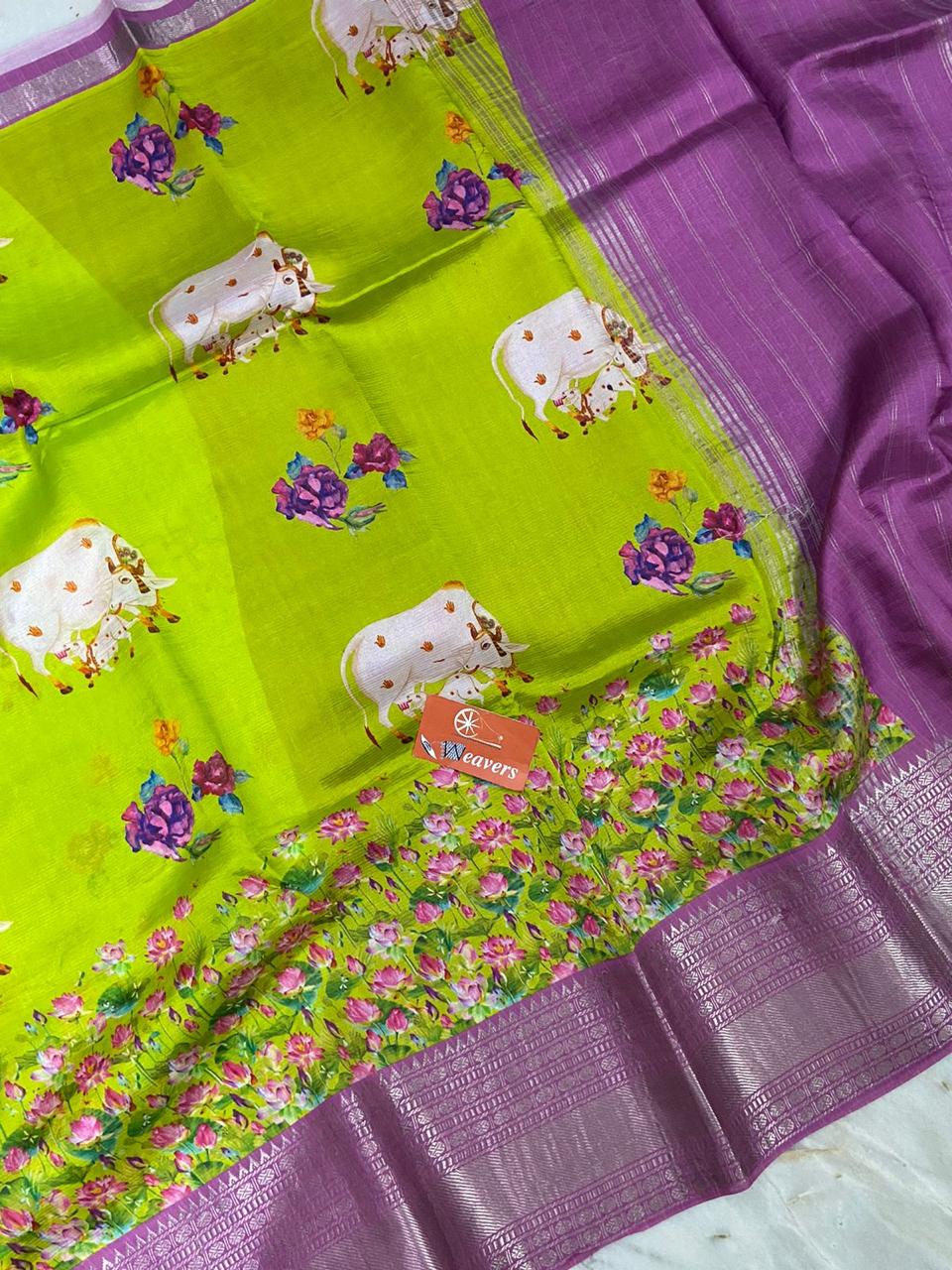 Shraddha | Handloom digitally printed Cotton-silk Saree