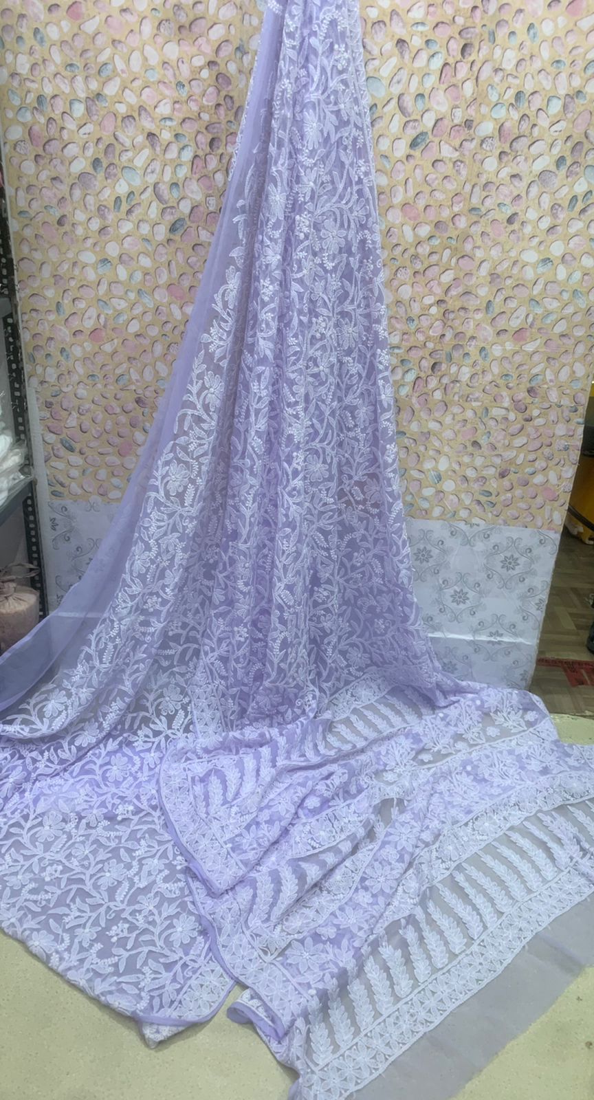 Woven Rhythms ~ Chikankari jaal on georgette saree