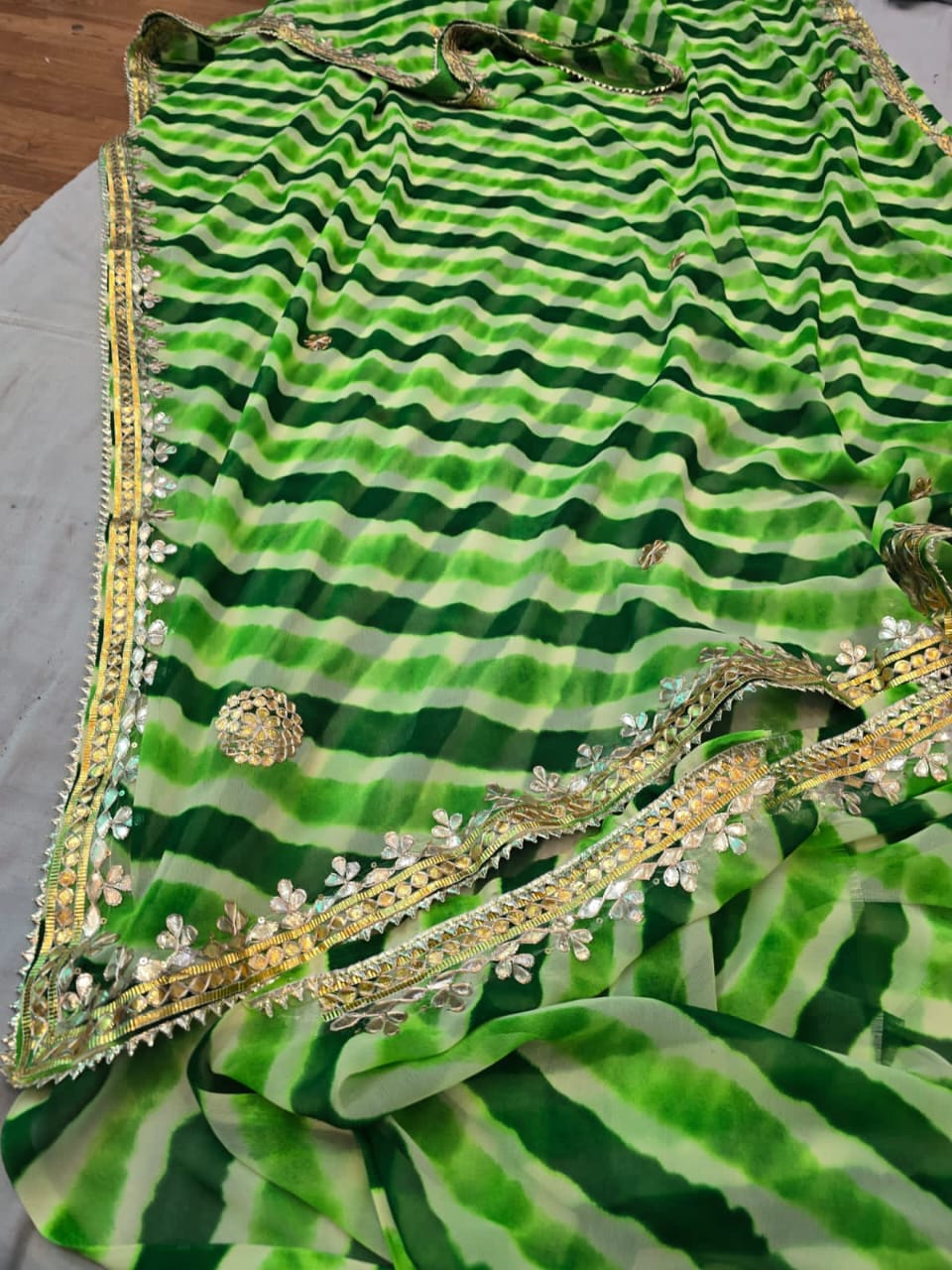 Beenakshi | Georgette Lehariya Saree with GotaPatti work