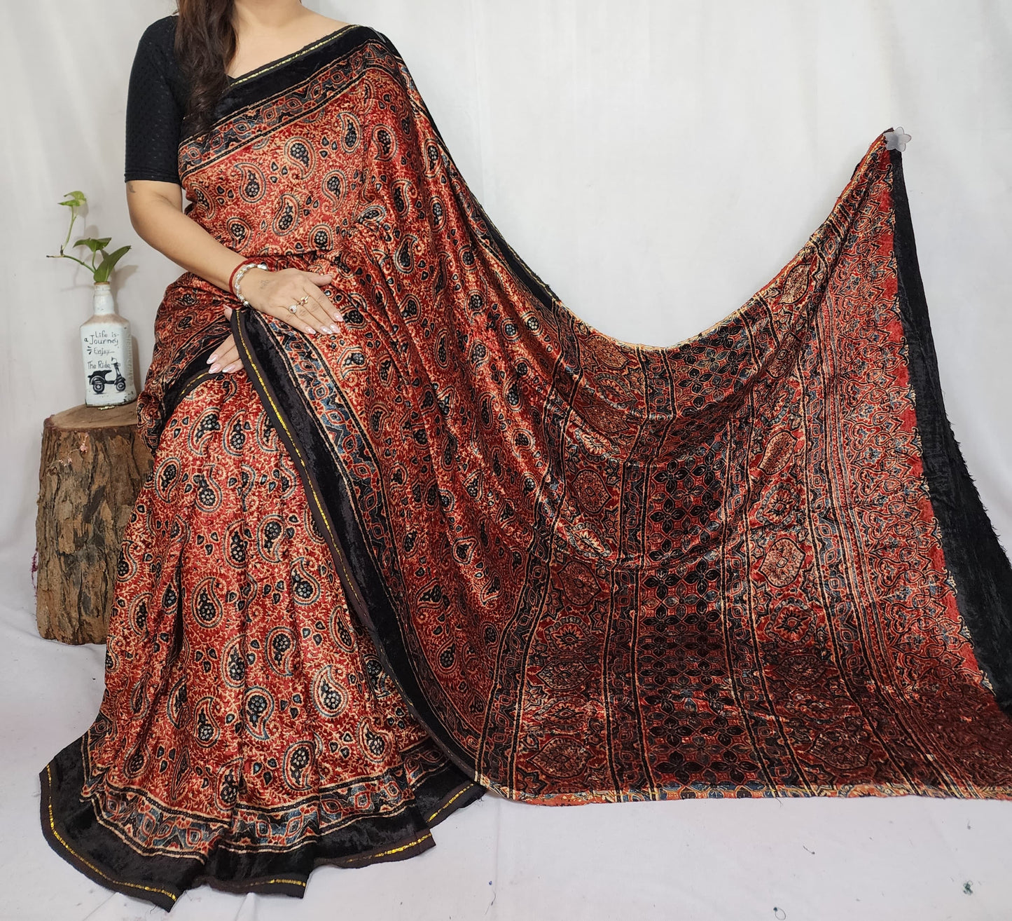 Anshula| velvet ajrakh saree