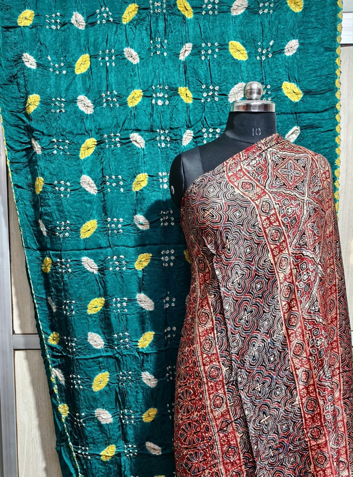 ✨ Pure Modal Silk Ajrakh Shibori saree✨*
*🌸 Premium Natural Dye Ajrakh Hand Block Print with Shibori hand bandhej saree*
*👗 Fabric Details*:
• *saree 6.50 miter . Full cut*..
*⭐ Highlights*
• 100% Premium Quality
• Natural Dye
• Authentic Ajrakh Hand Block Print
• Elegant Shibori Design
• Soft, Comfortable & Rich Finish