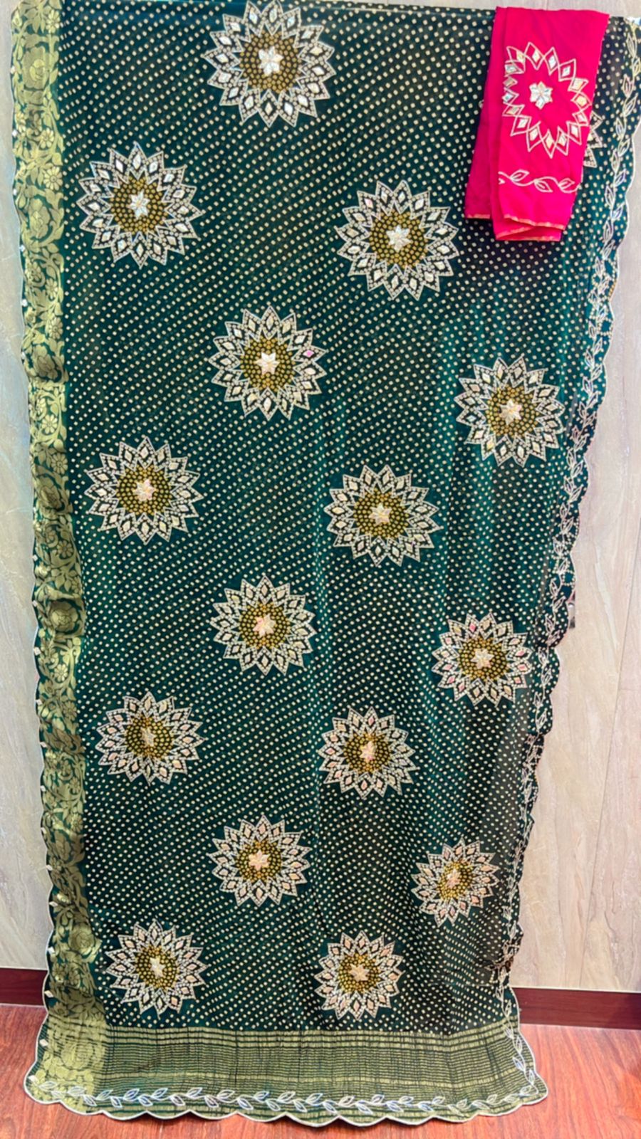 Gavatiya | Gota Patti work on Chinon Saree