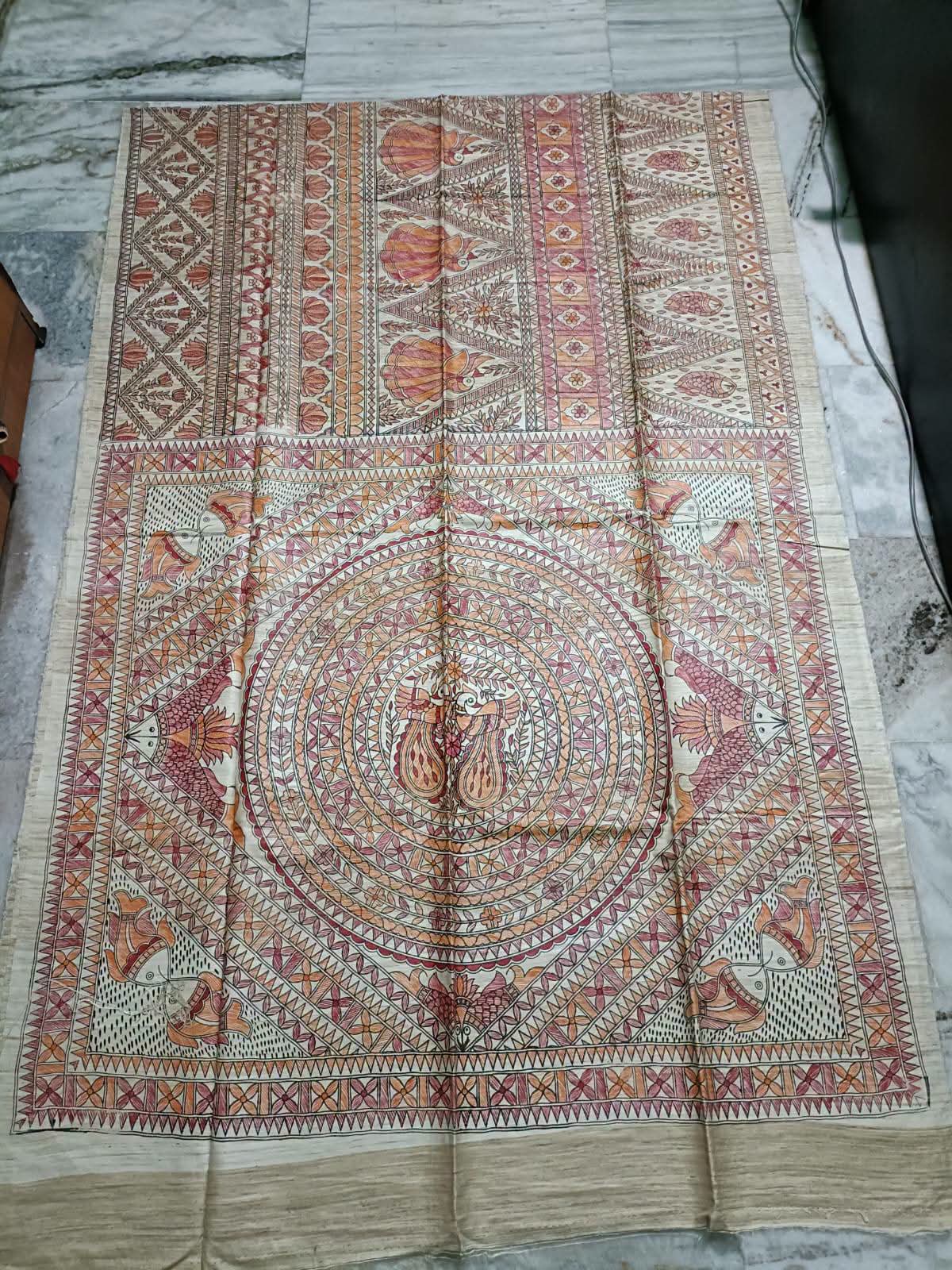 Hand painted madhubani on tussar