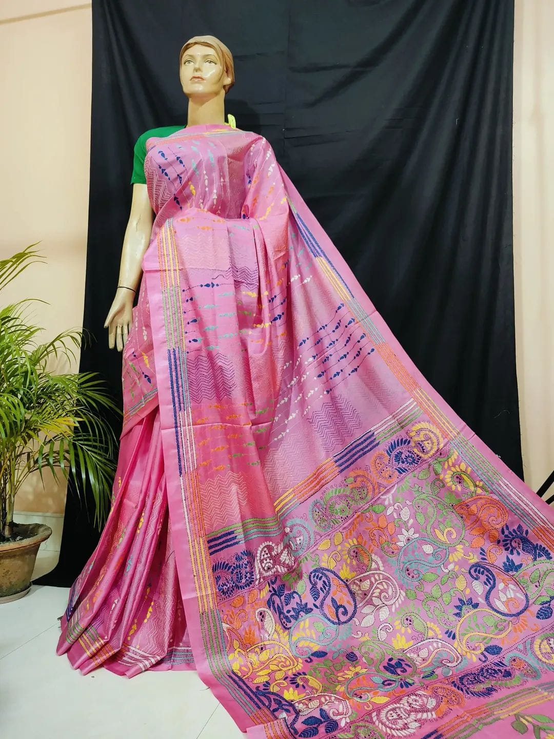 Handmade kantha on blended silk
