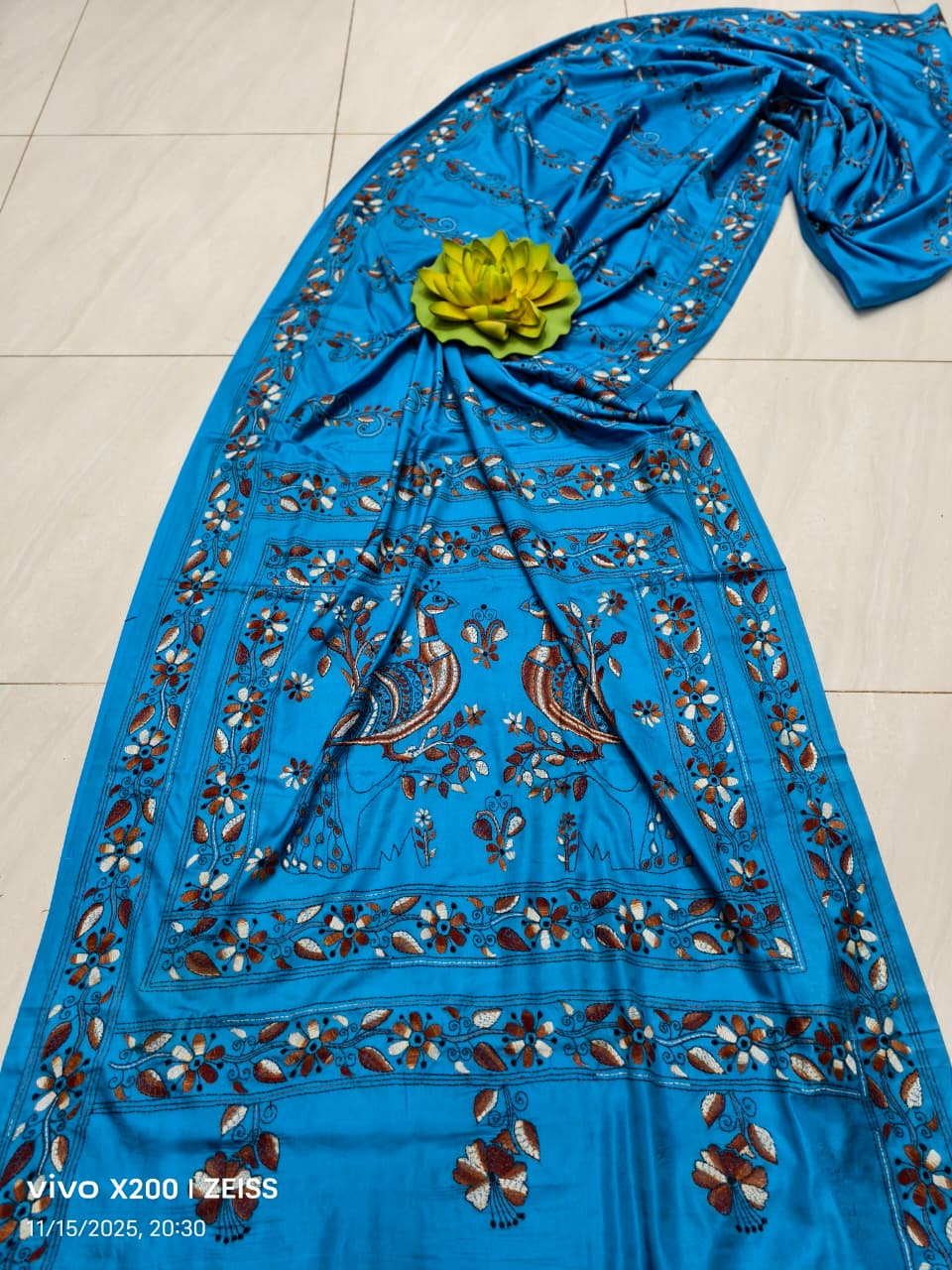 Kalyaniita | Blended silk saree with Kantha Embroidery