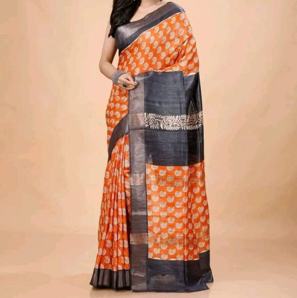 Tushira | Tussar Ghicha Screen Print Saree