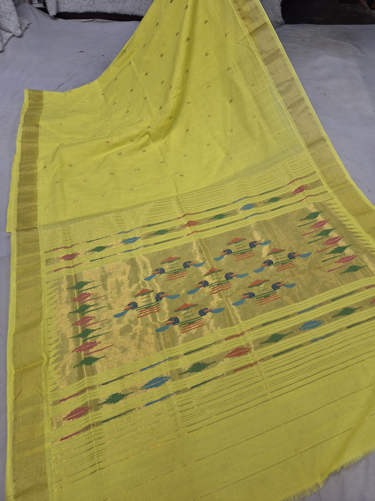 Classic Pure Cotton handloom paithani saree with 7 peacock pairs on pallav