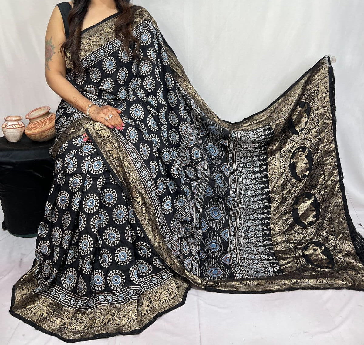 Doshvita | Ajrakh Saree on Dola Silk