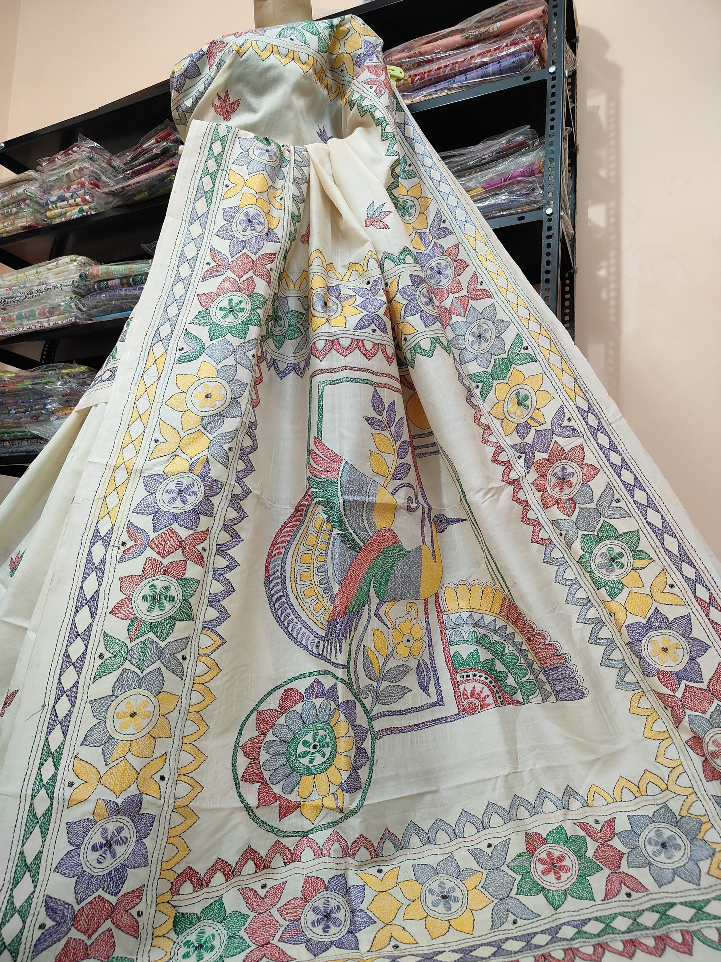 *EXCLUSIVE COLLECTION OF HAND KANTHA & GUJRATI STICH ON PREMIUM QUALITY PURE TUSSAR SILK*
WITH WORK BP