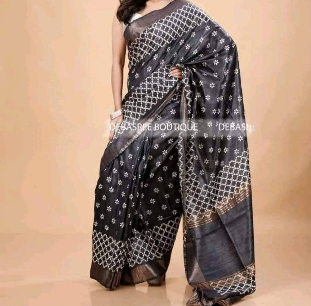 Tunjavi | Tussar Ghicha Screen Print Saree