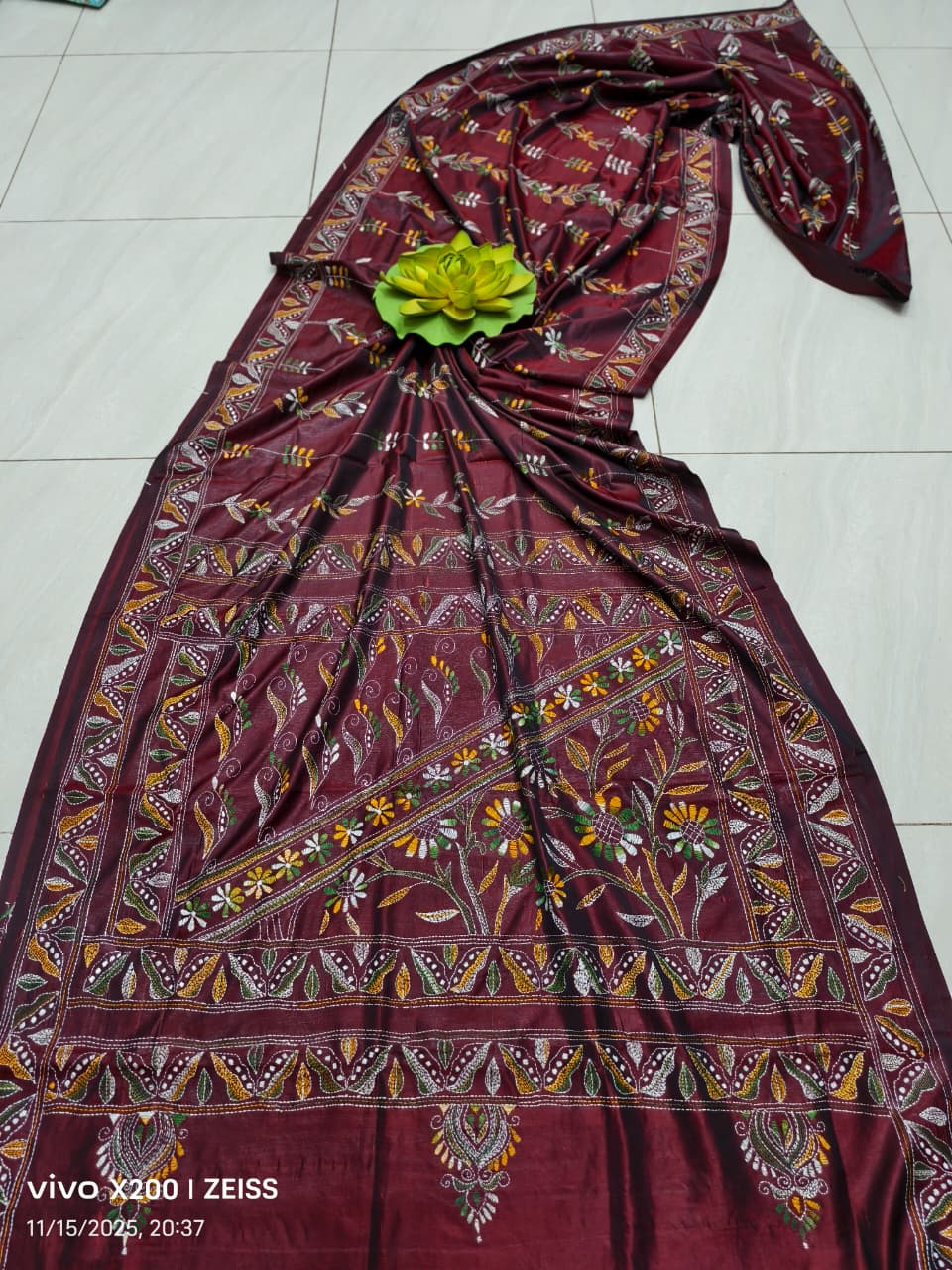 Kajalka | Blended silk saree with Kantha Embroidery