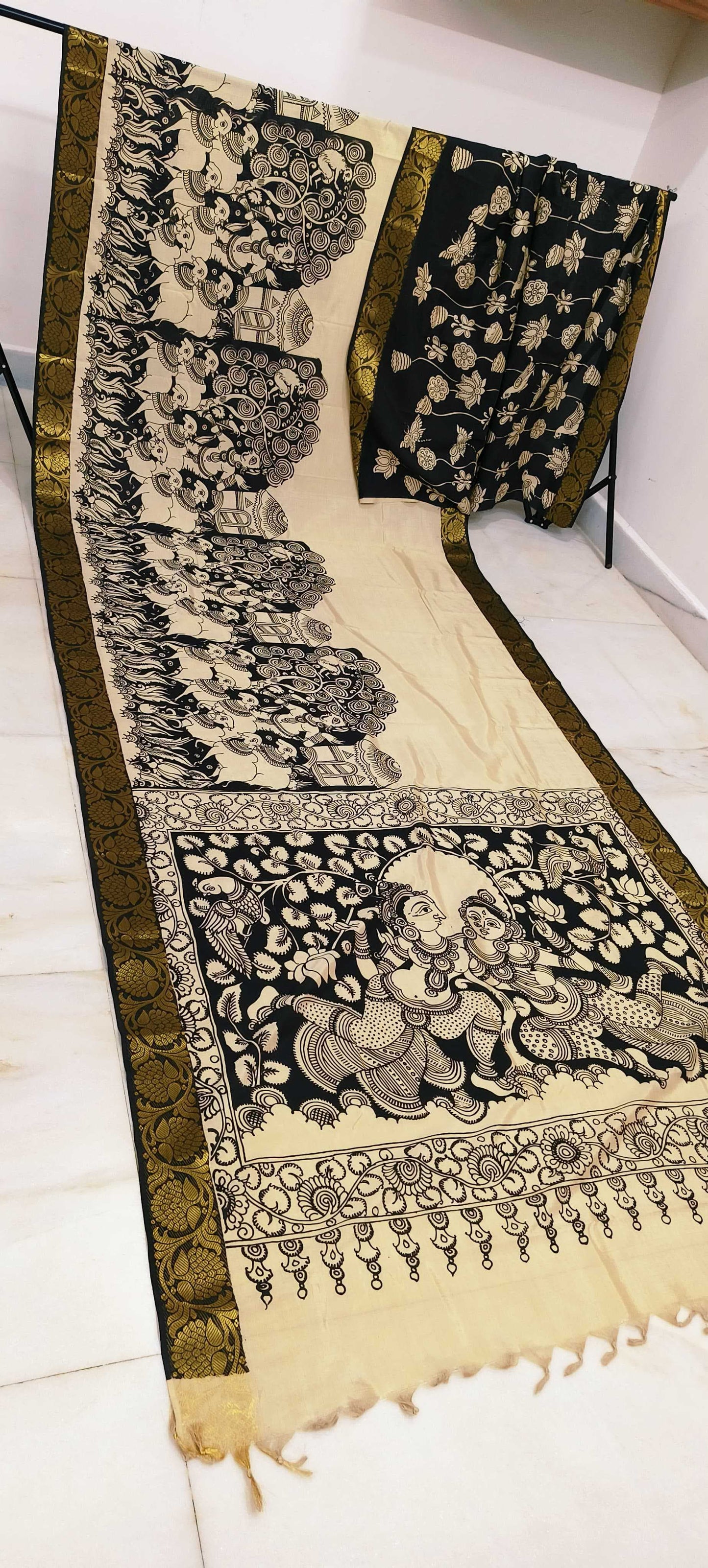 Kirti | Black and white kalamkari Saree