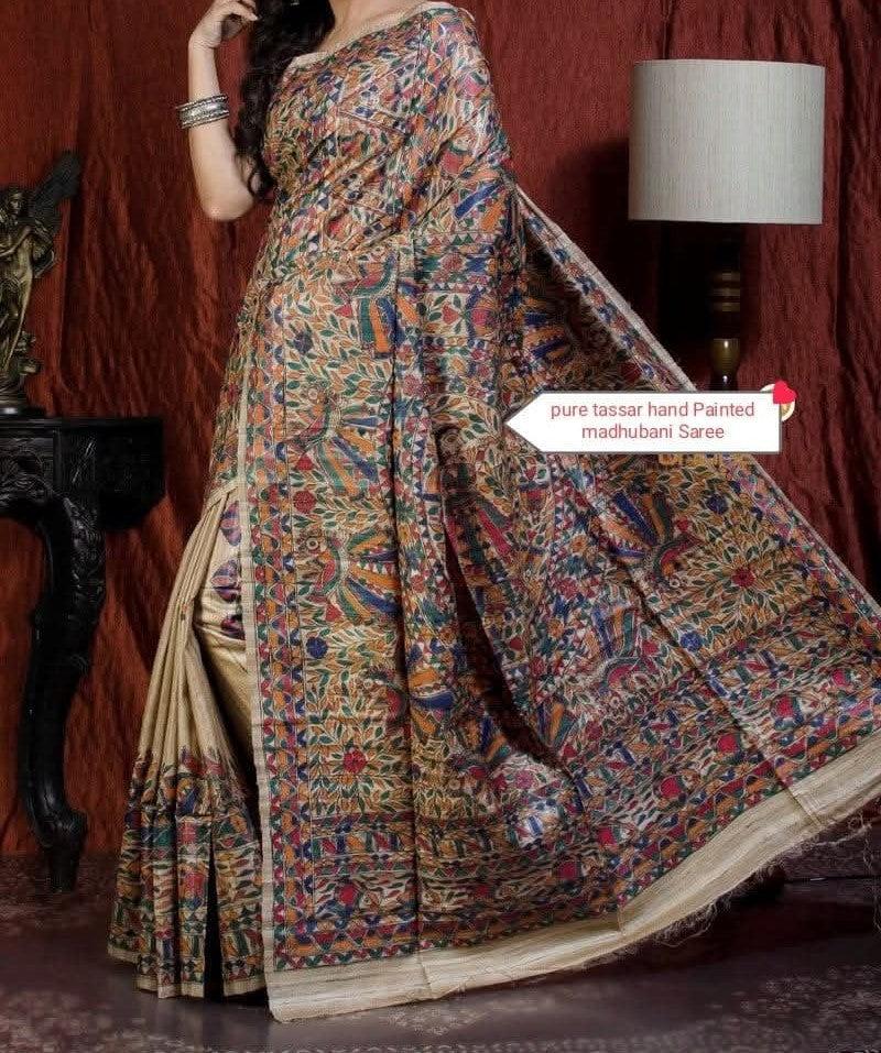 Githari | Pure Tussar Ghicha Madhubani Saree