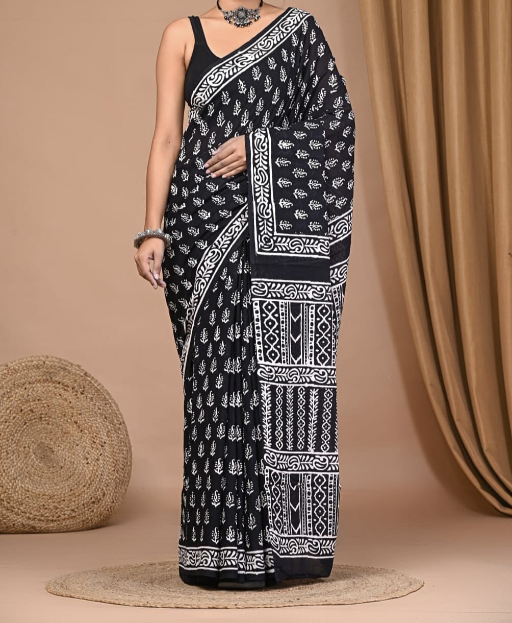 Marnaviyaa | Mul Cotton Blockprint Saree