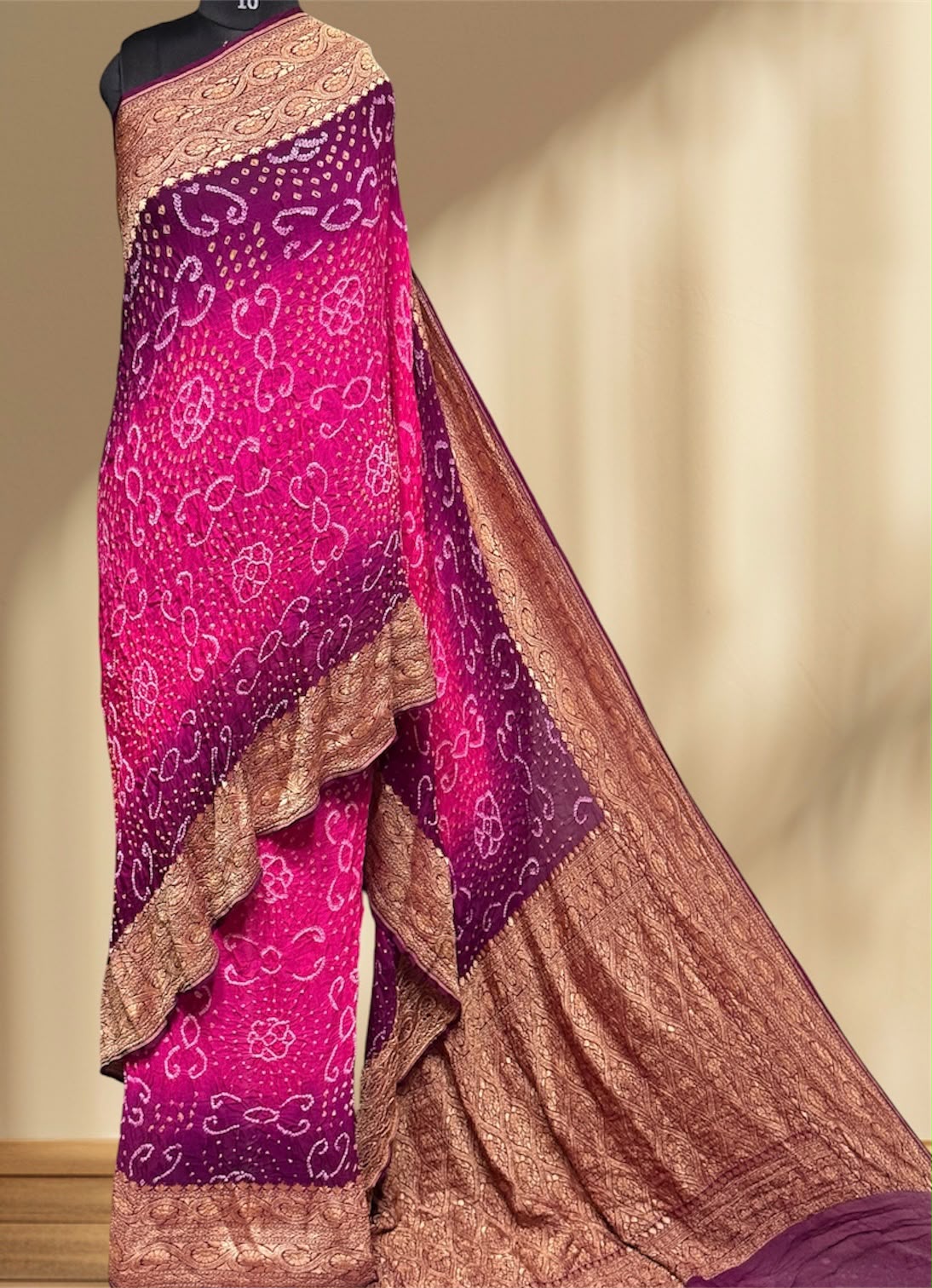 ** Banarasi Rai Bandhej Saree **
**Product Details:**
- **Fabric:** Khadi Georgette
- **Design:** Mix Pattern & Color, Real Nimzari, Beautiful Bandhej
- **Length:** 6.50 meters
- **Width:** 44-46 inches
- **Care:** Dry Clean Only