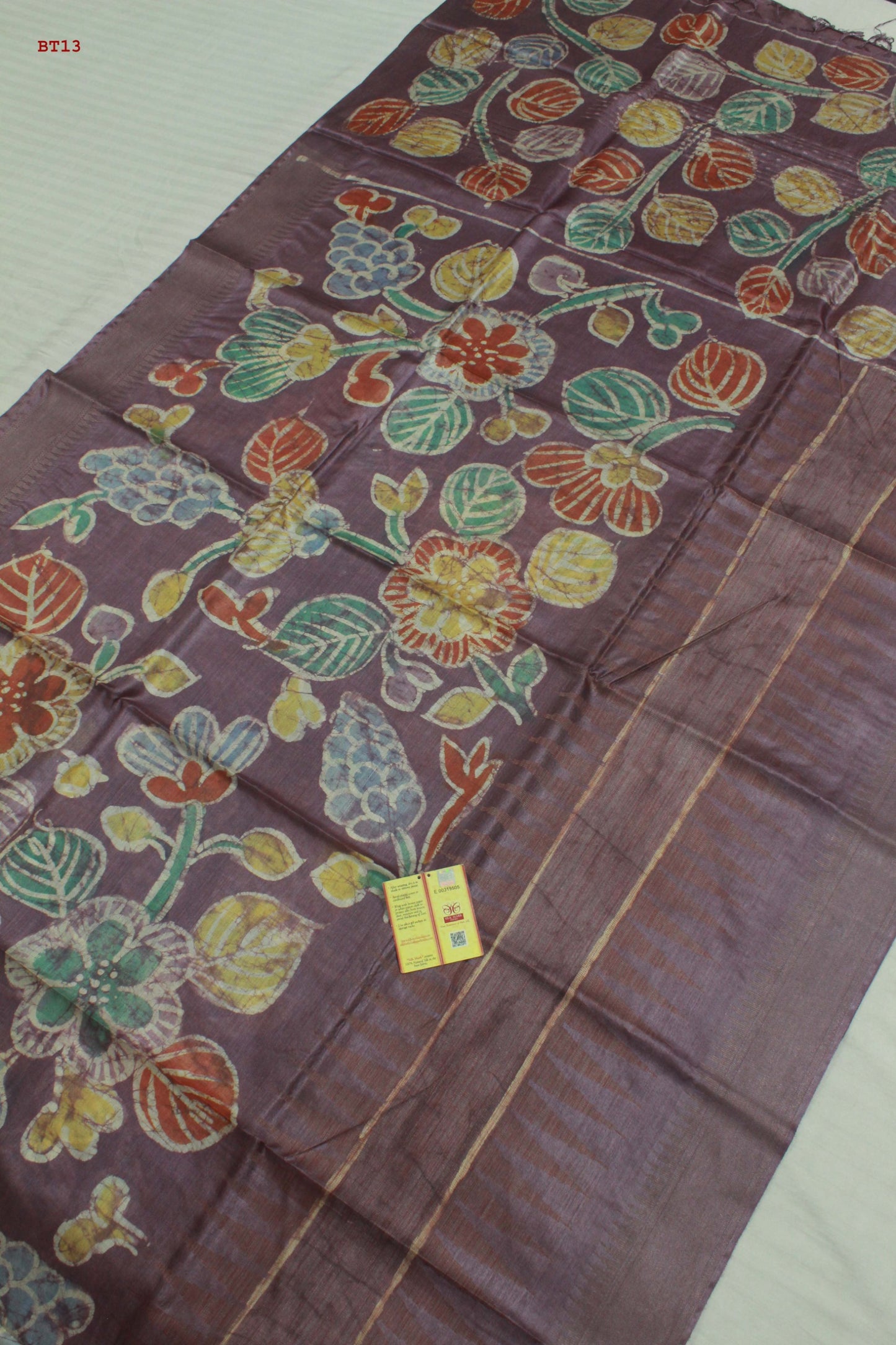 👆Pure Kosa Silk, Hand-batik Print Saree With Blouse Piece