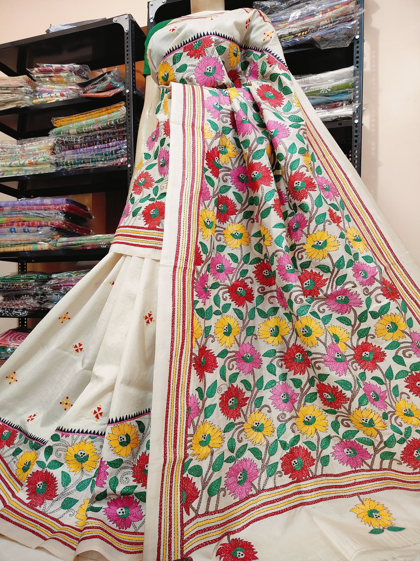 *EXCLUSIVE COLLECTION OF HAND KANTHA & GUJRATI STICH ON PREMIUM QUALITY PURE TUSSAR SILK*
WITH WORK BP