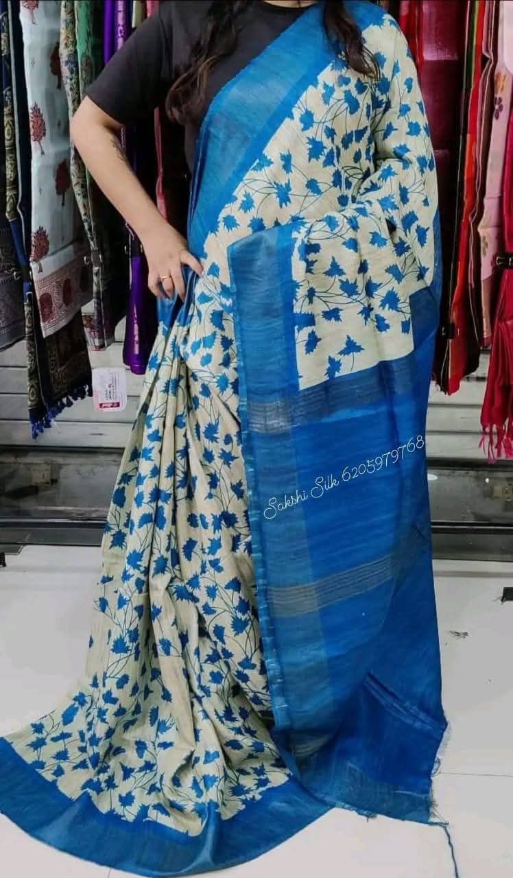 Tusliya | Tussar Ghicha Screen Print Saree