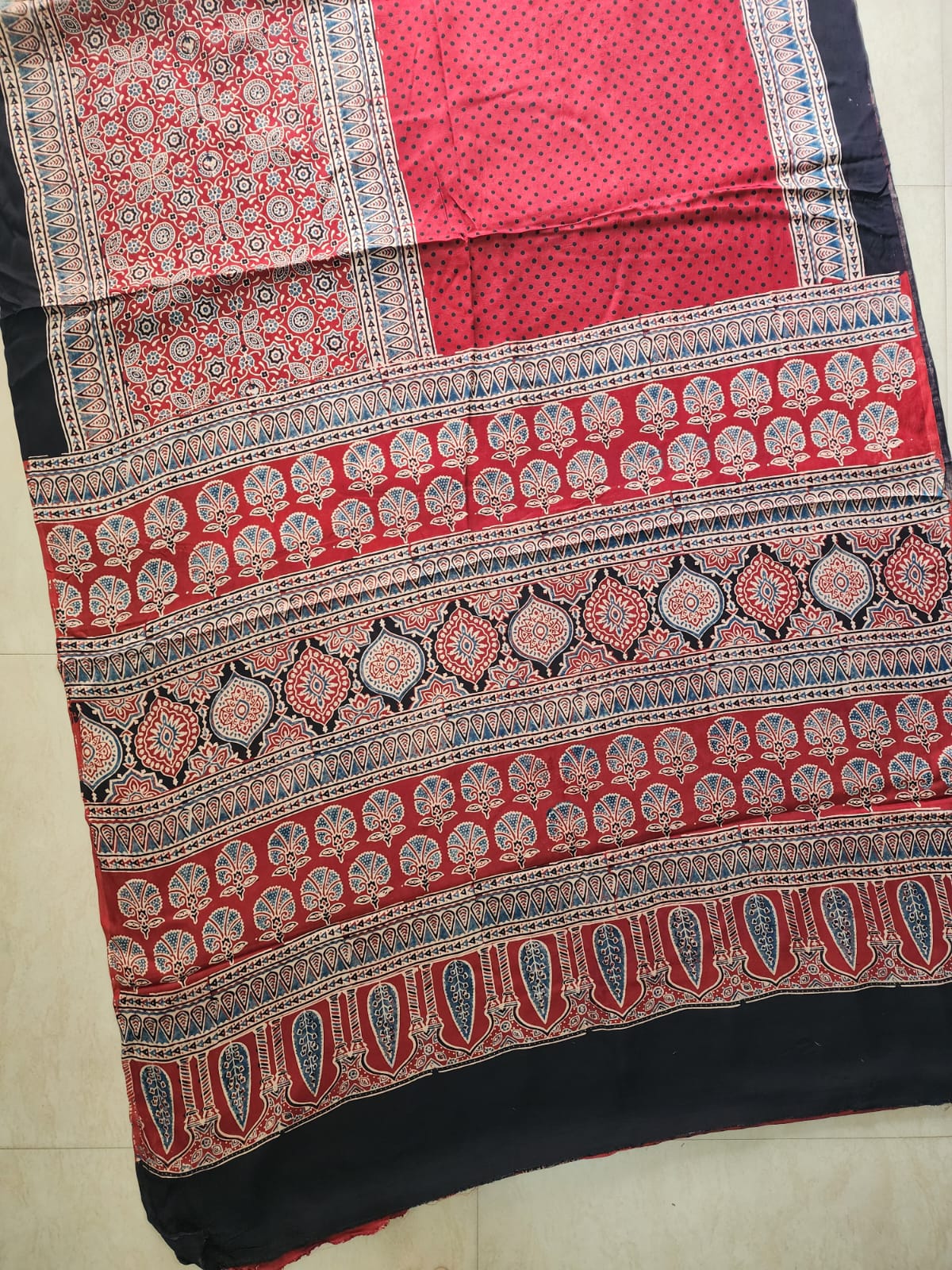 Modal sadi
Ajrakh hand block print Saree Available....