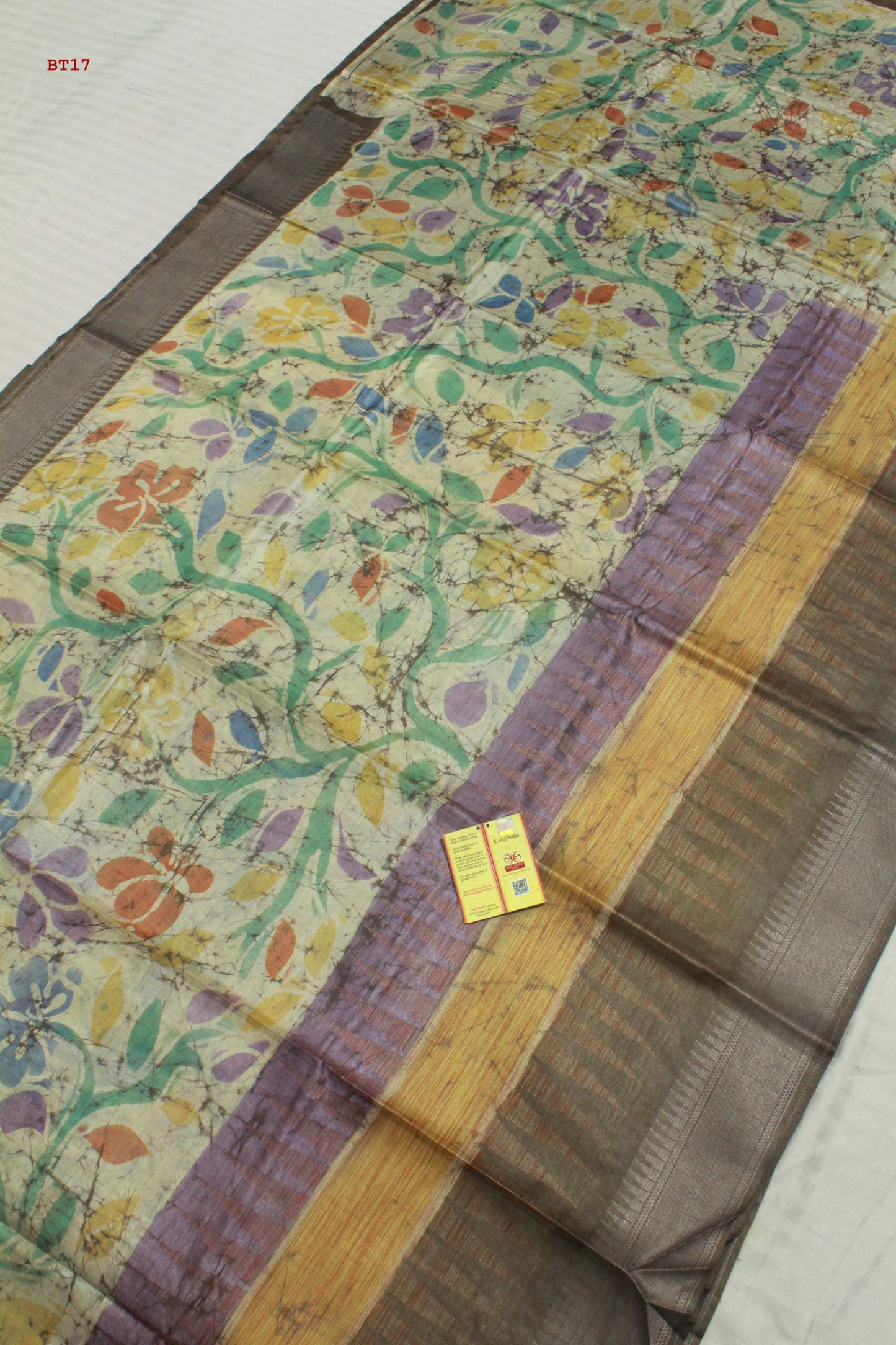 👆Pure Kosa Silk, Hand-batik Print Saree With Blouse Piece