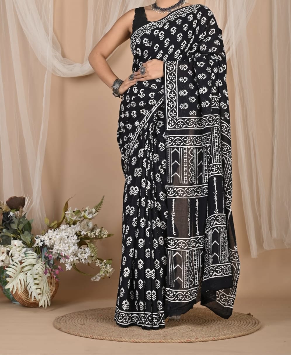 Mahsiraa | Mul Cotton Blockprint Saree