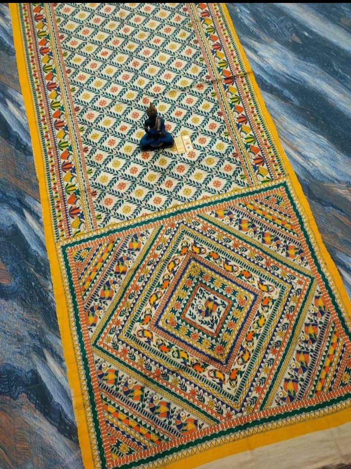 Hand painted madhubani on tussar