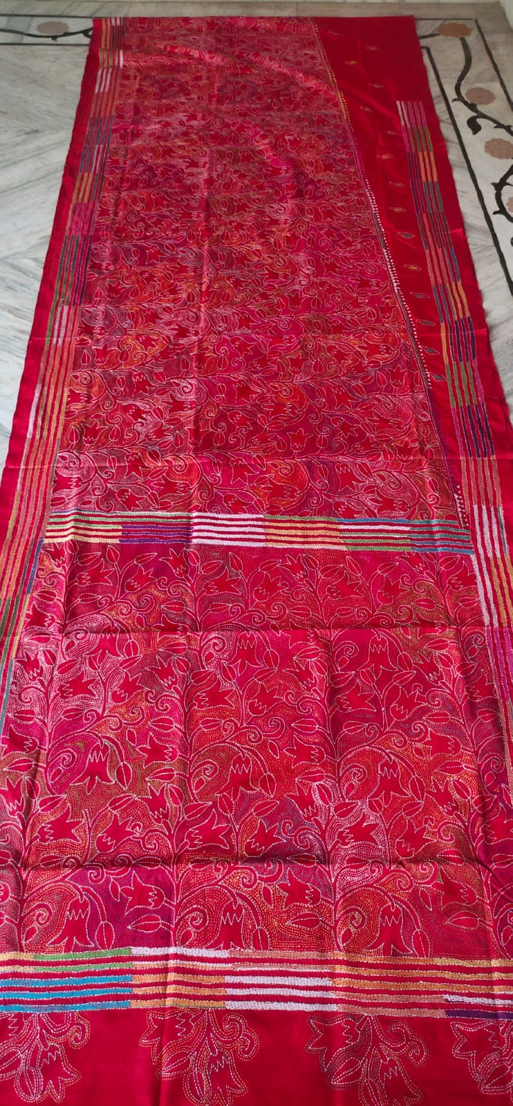 Handmade kantha on blended silk