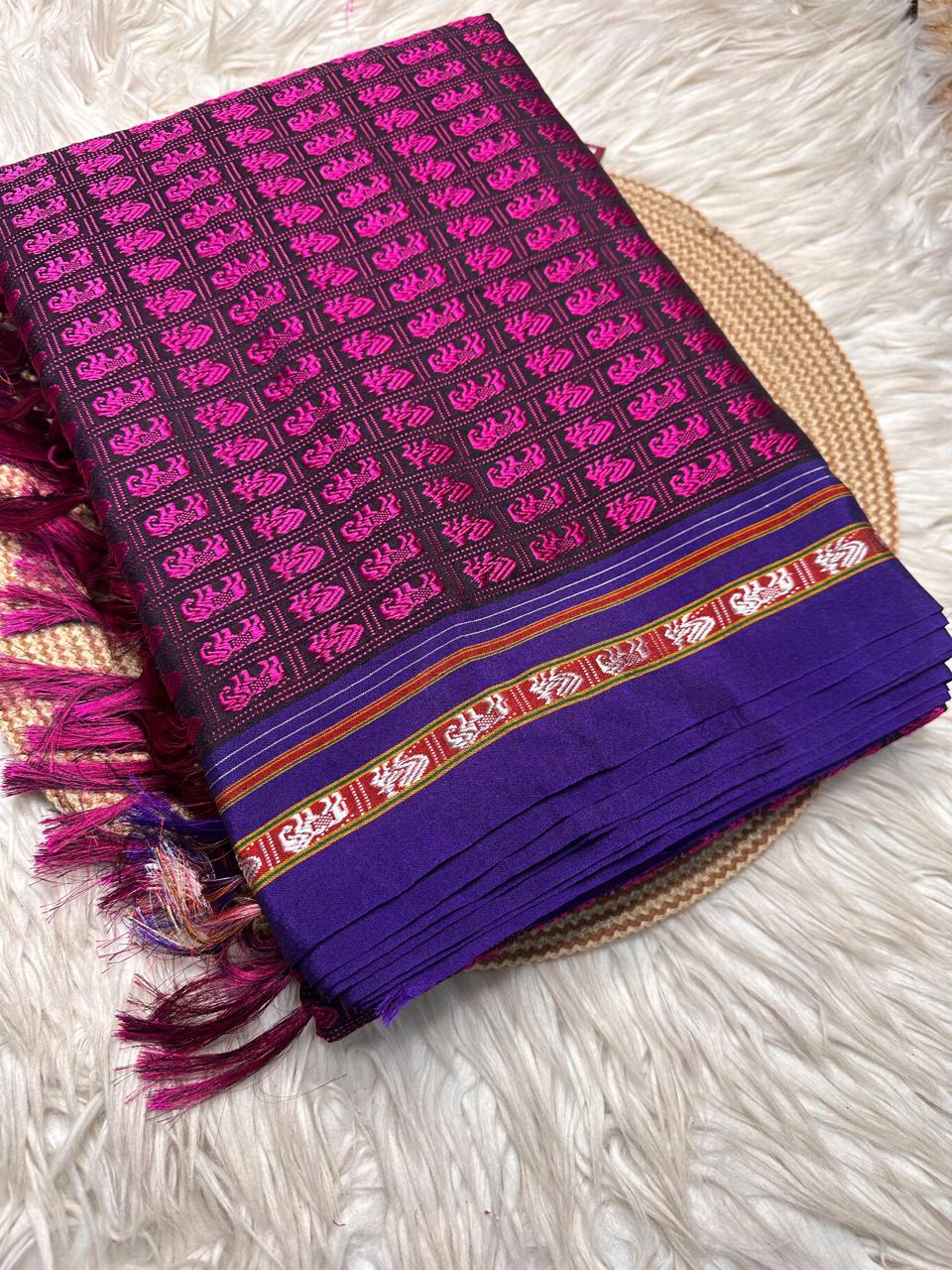 Material - viscos by cotton
Border - fancy culture border
Saree Name -Khana saree
Pallu -super tassel
Blouse -running
Handloom -no
Saree length- 5.8 to 6 mitre
These are powerloom Khana sarees with 72% cotton and 28% art cotton and rayon. All the sarees are with beautiful tassels.