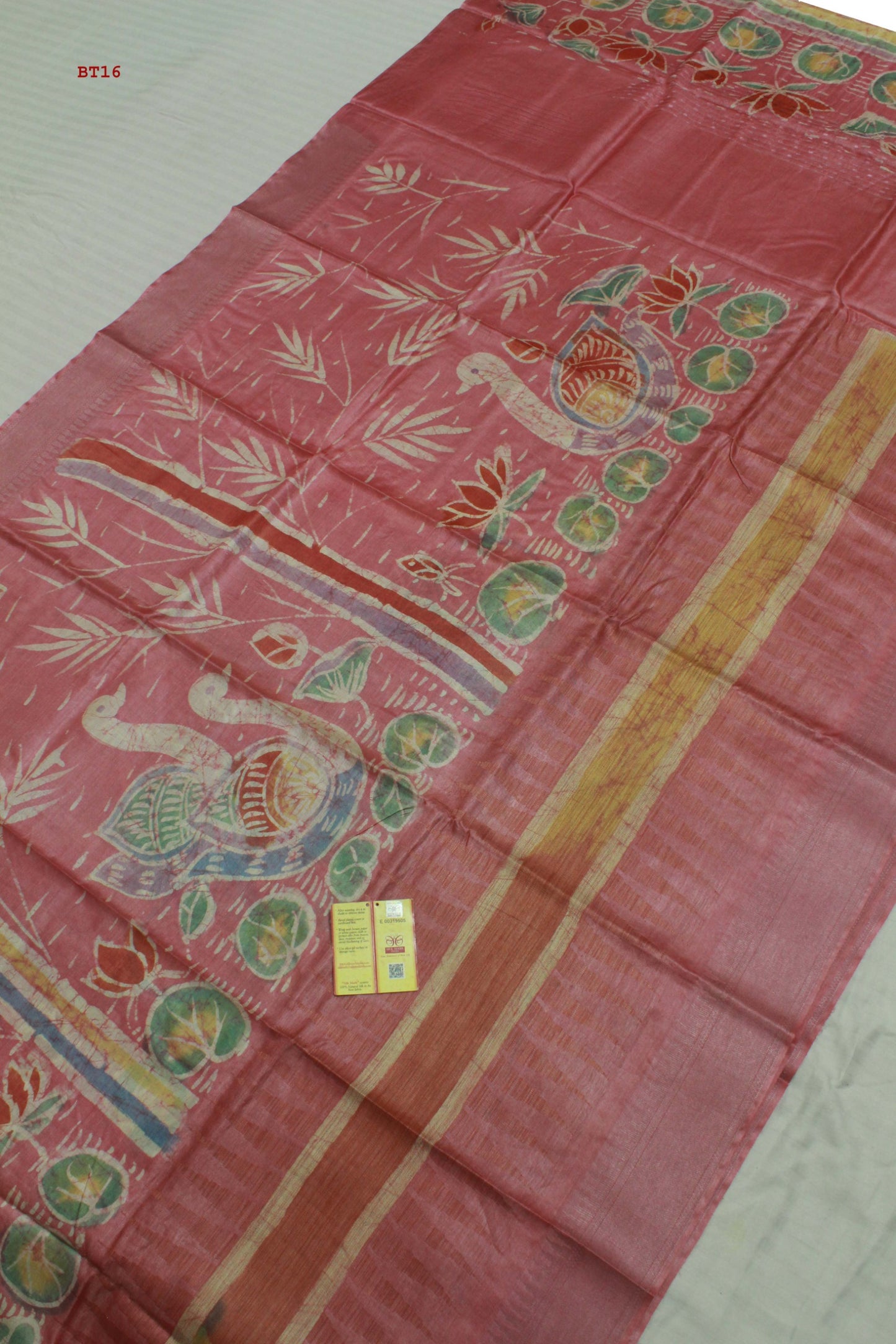 👆Pure Kosa Silk, Hand-batik Print Saree With Blouse Piece