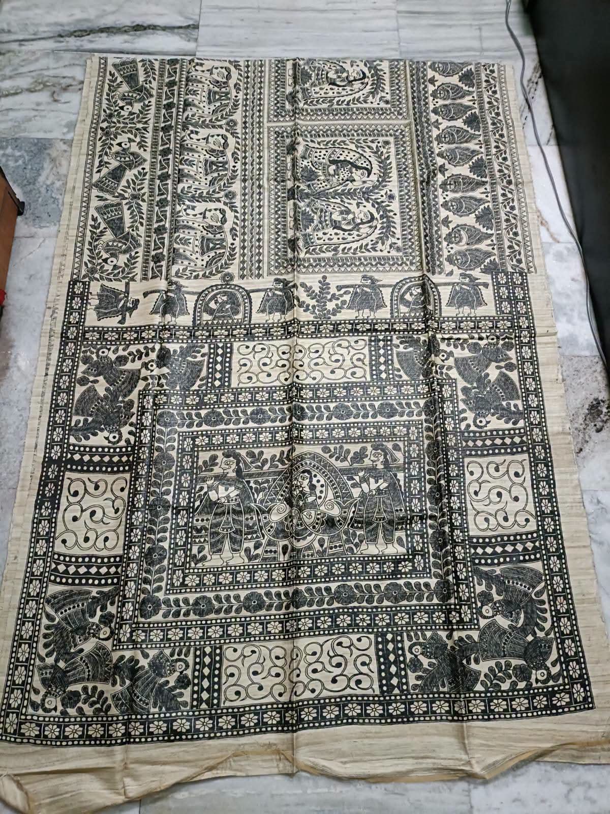 Hand painted madhubani on tussar