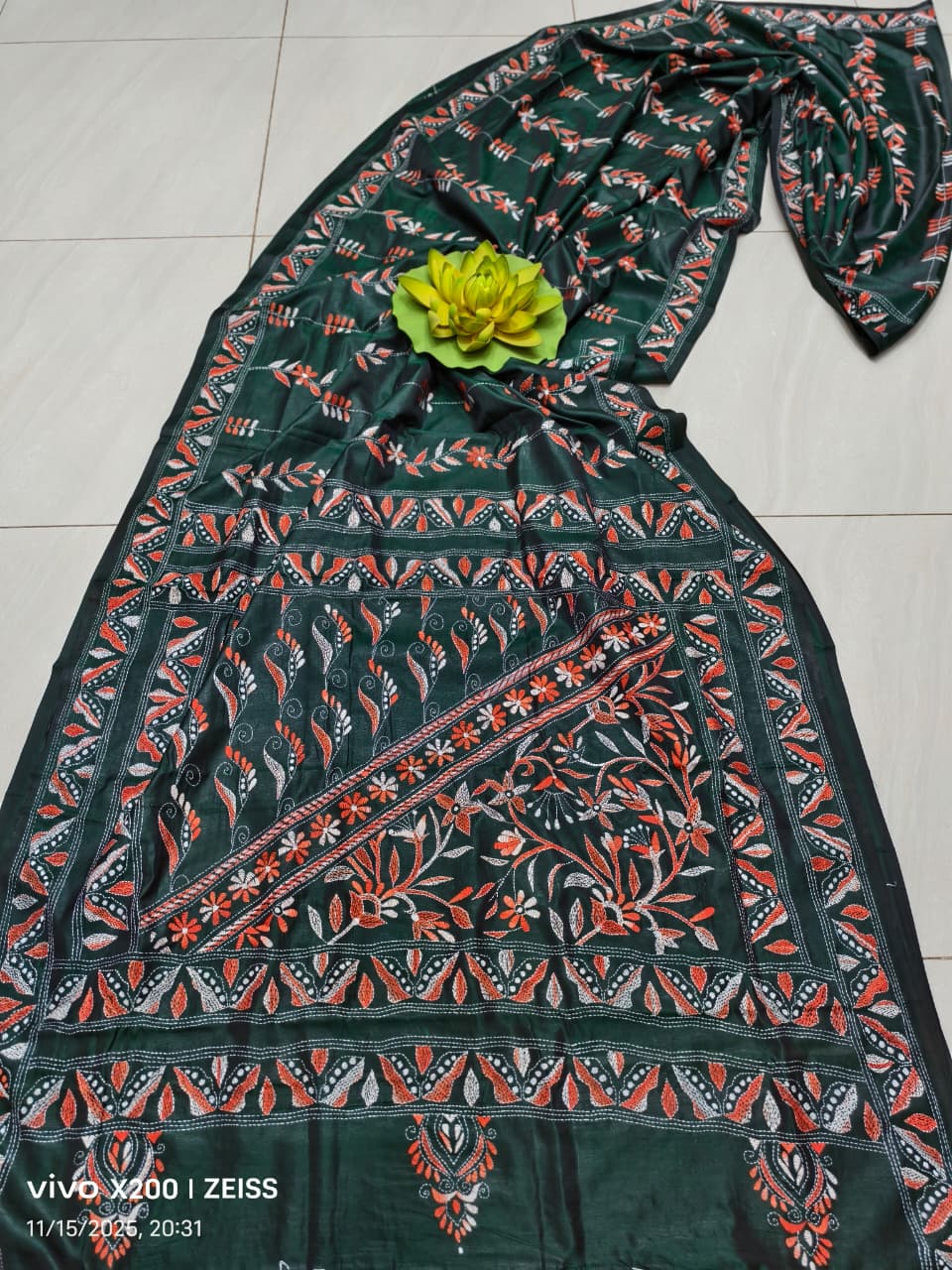 Kalpanaisha | Blended silk saree with Kantha Embroidery