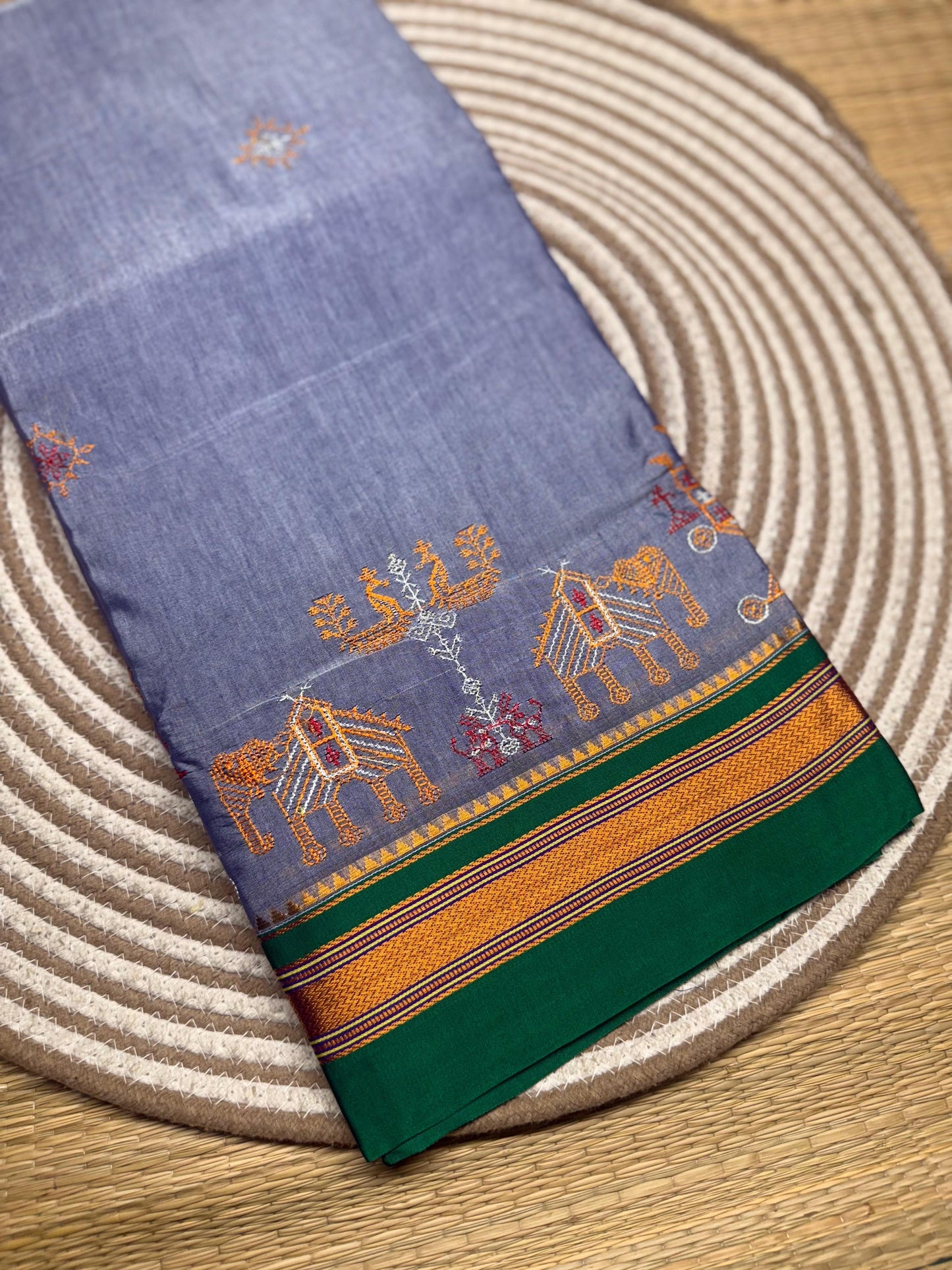 Chandsula | Kasuti Work Saree in Mercerised Cotton