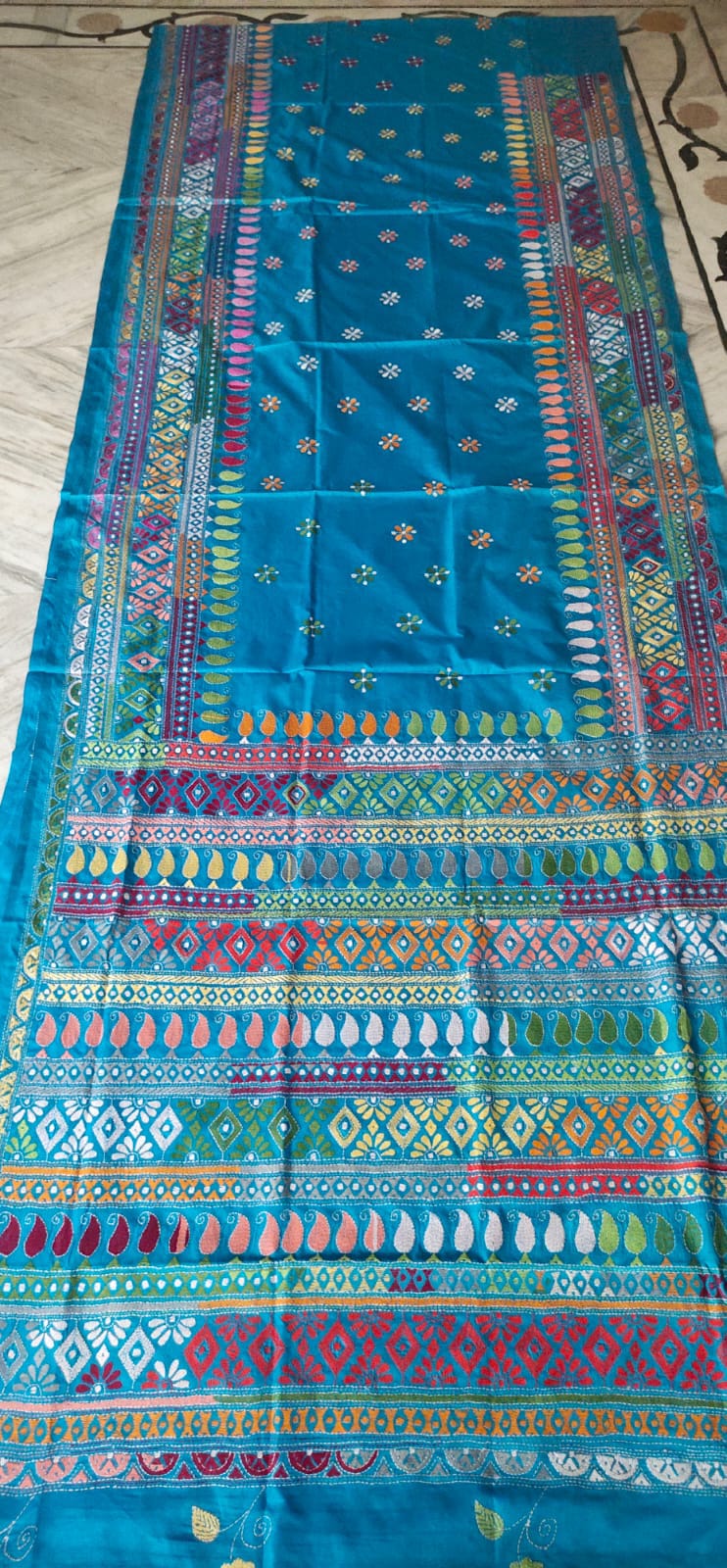 Handmade kantha on blended silk