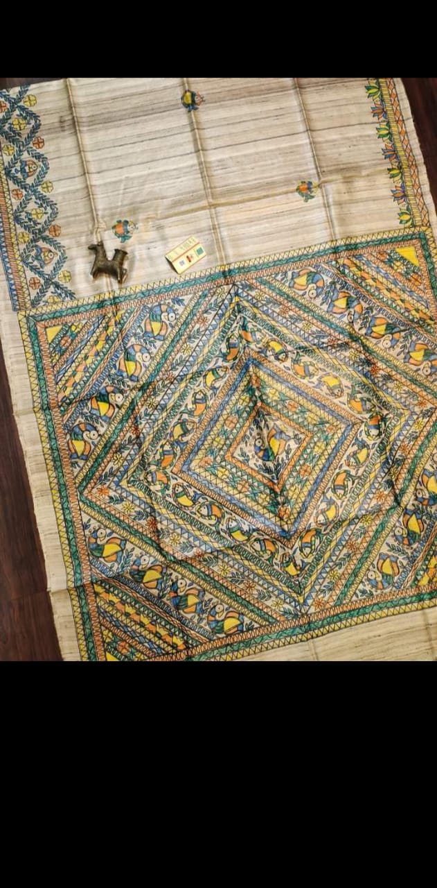 Madhavibha | Tussar Saree with madhubani work