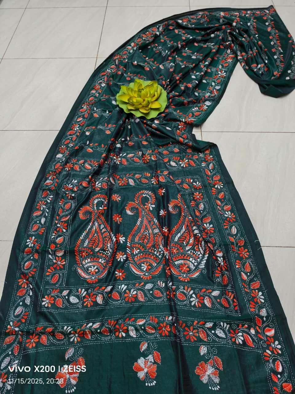 Kalpanavika | Blended silk saree with Kantha Embroidery