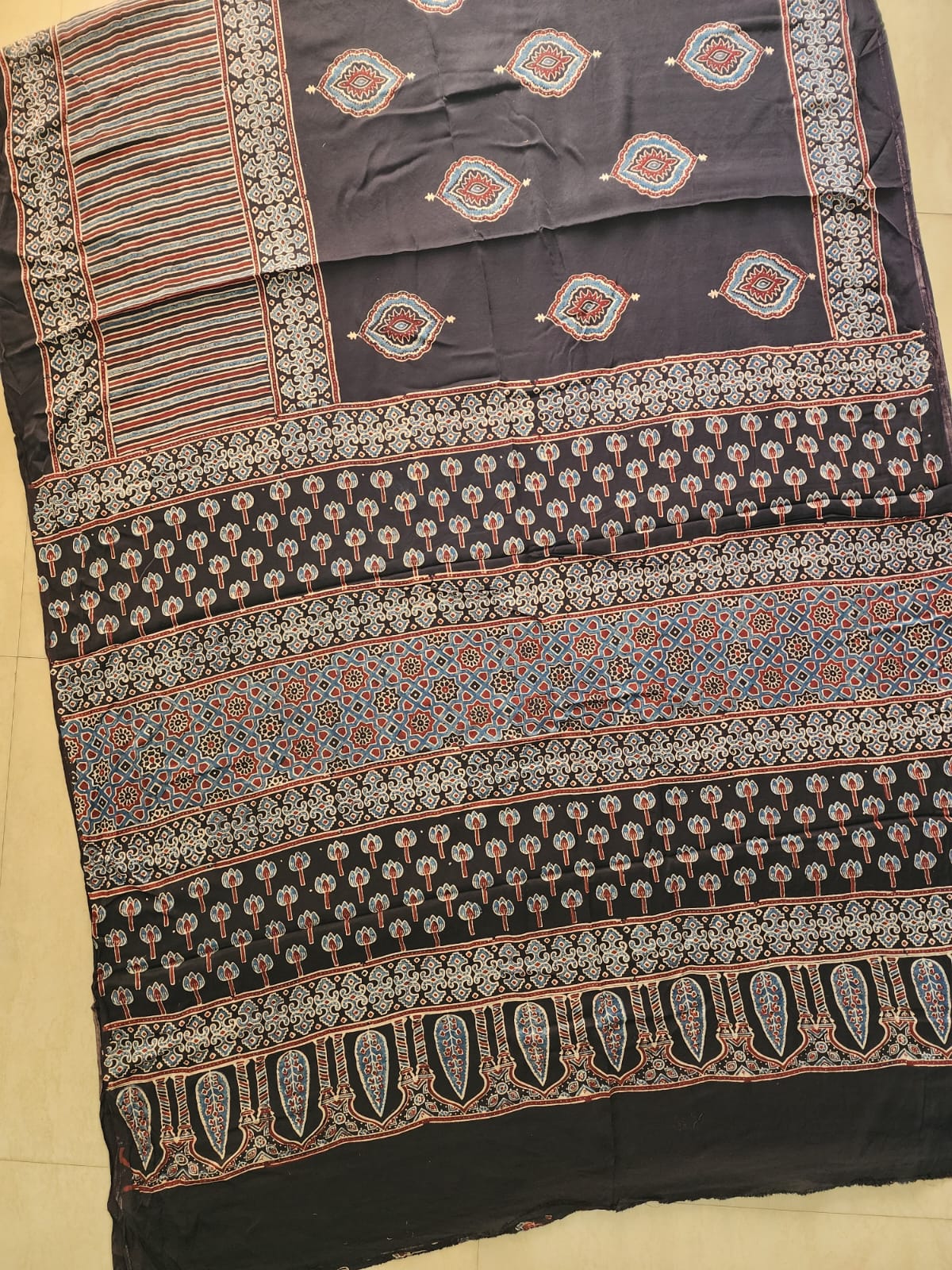 Modal sadi
Ajrakh hand block print Saree Available....