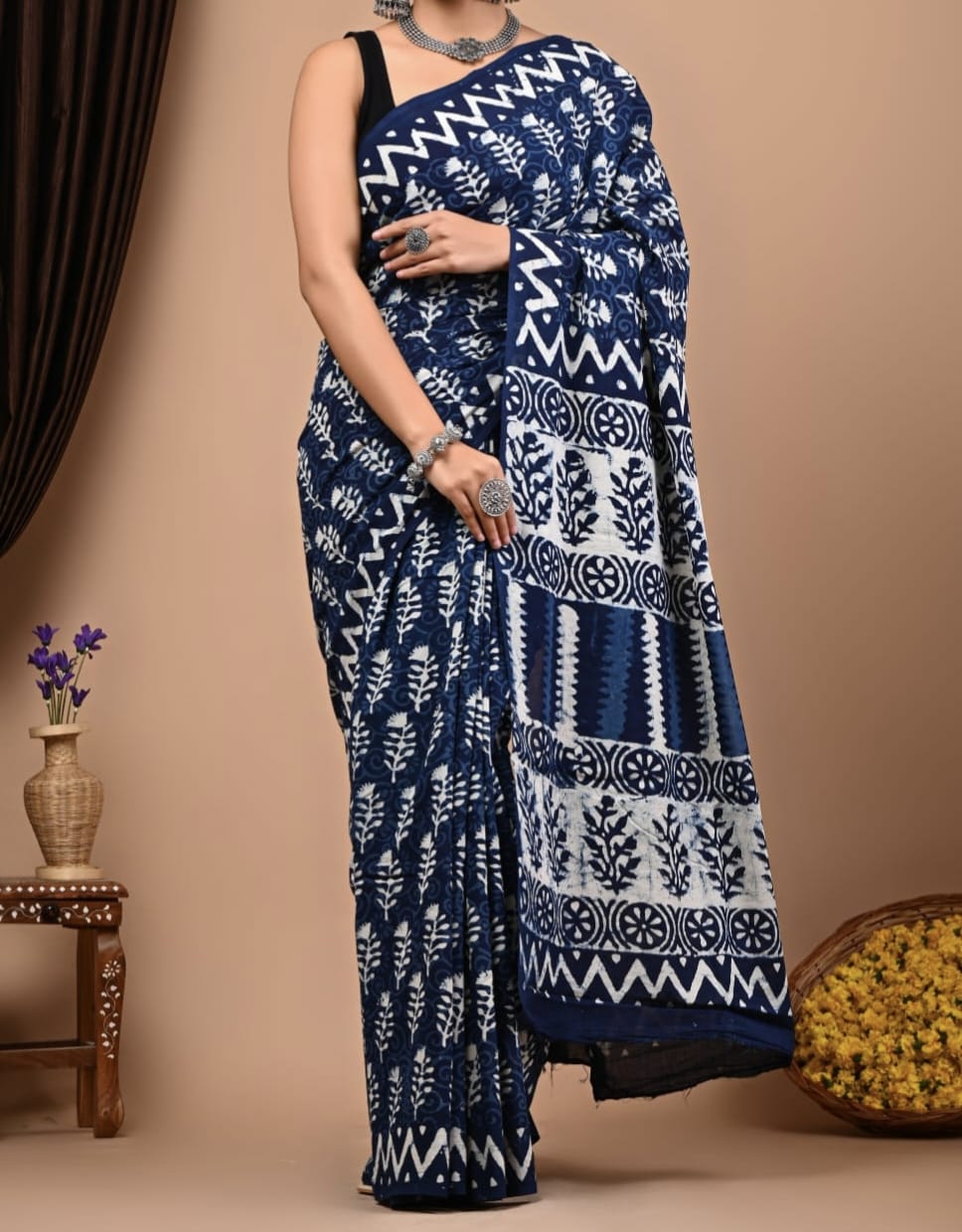 Meynoraa | Mul Cotton Blockprint Saree