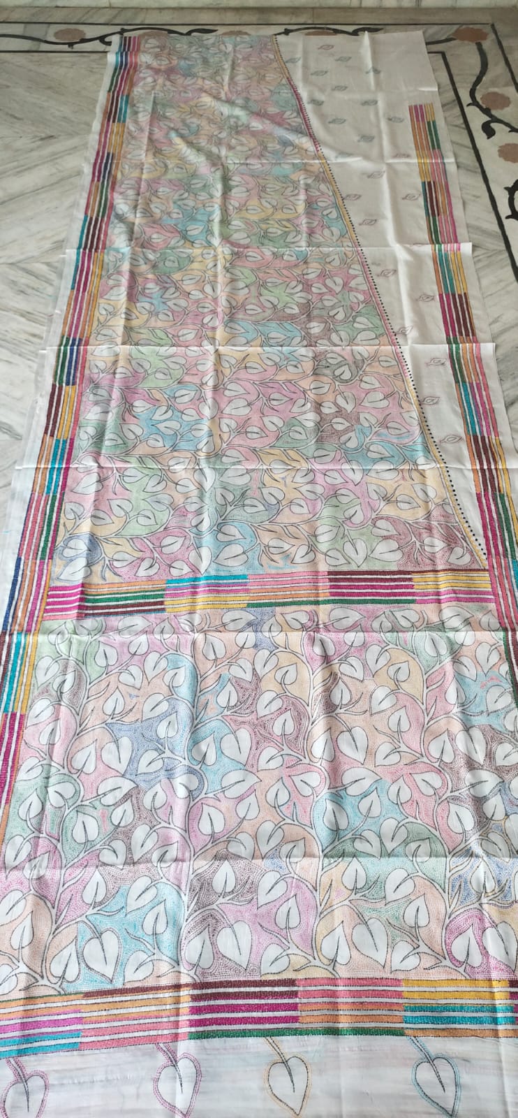 Handmade kantha on blended silk