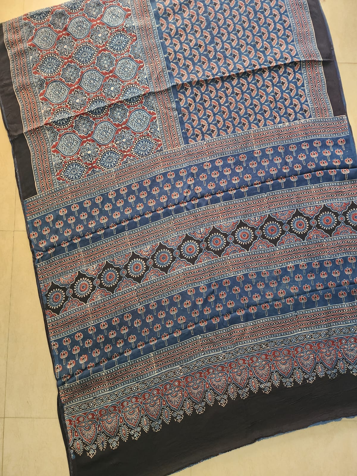 Modal sadi
Ajrakh hand block print Saree Available....