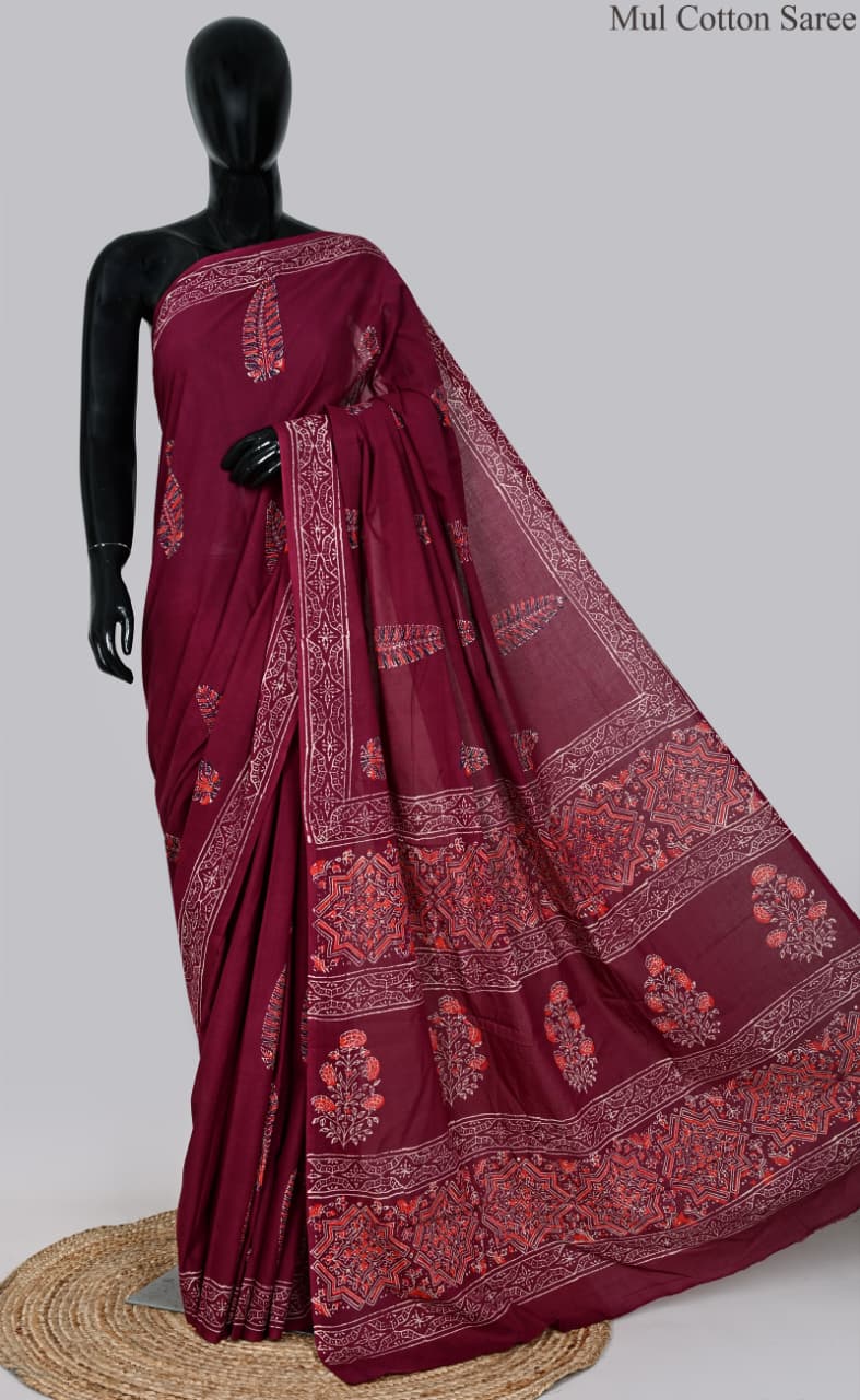 premium Traditional Mulmul CottonBeautiful Pure Soft Mulmul Cotton Sarees available*
Size: 6.30 mtr with blouse