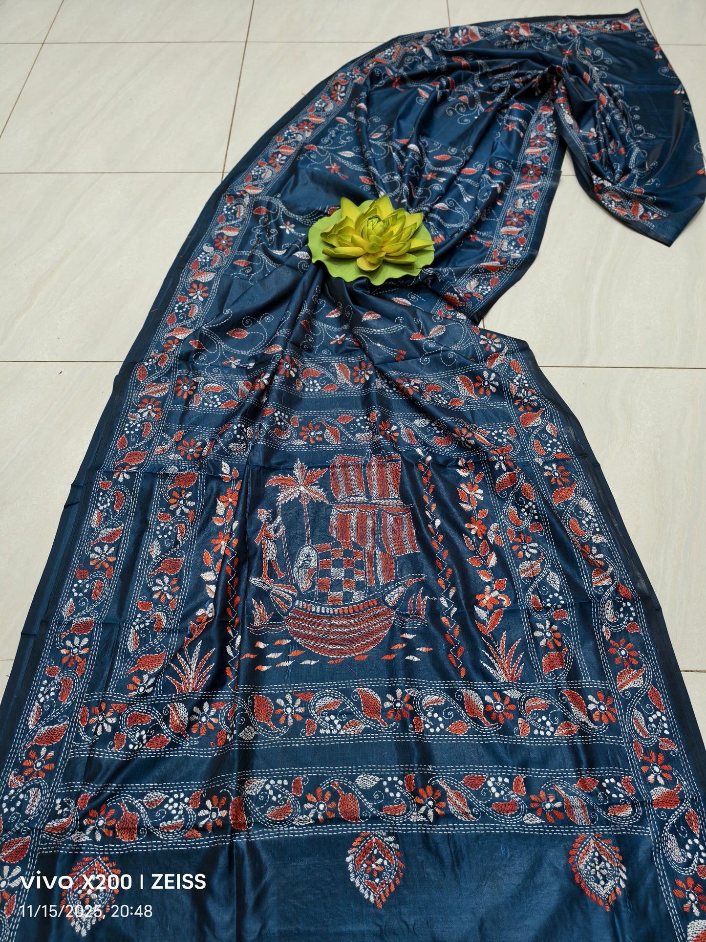 Kalpanapriya | Blended silk saree with Kantha Embroidery