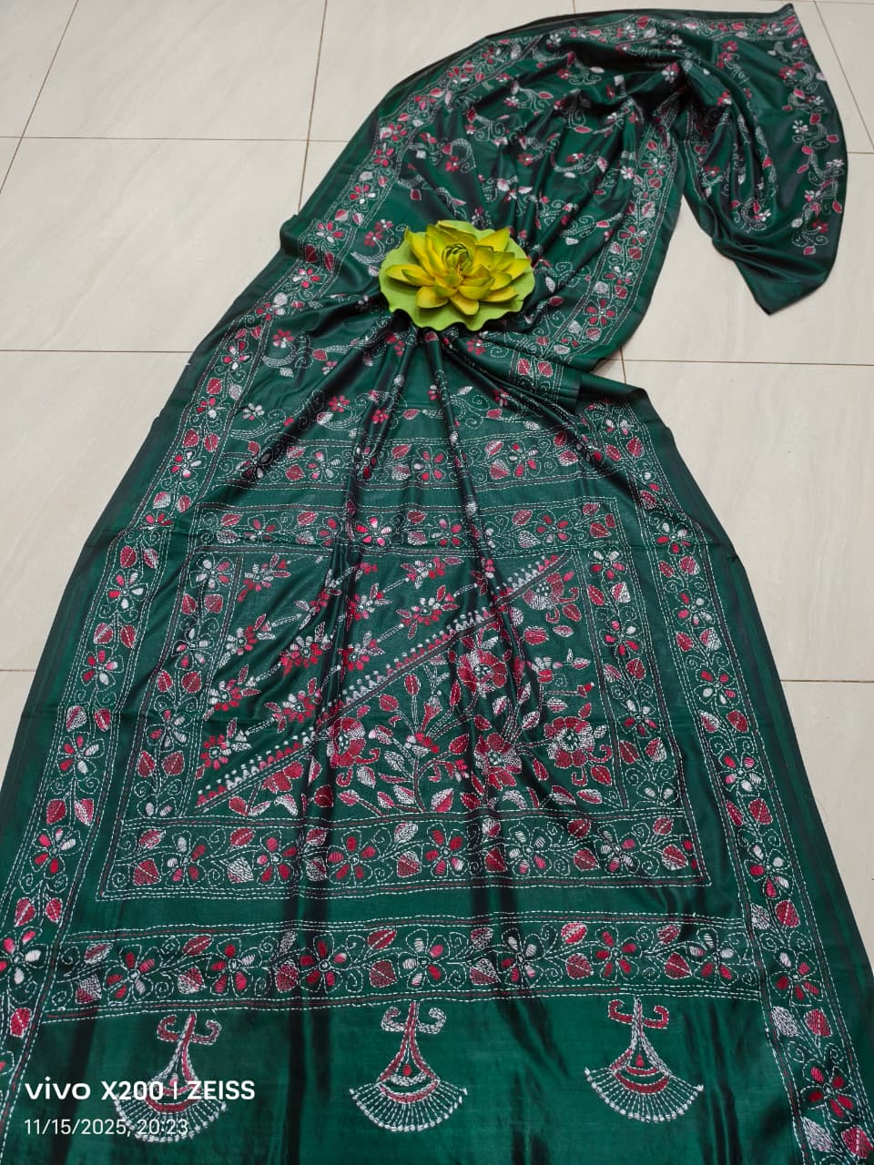 Kairaree | Blended silk saree with Kantha Embroidery