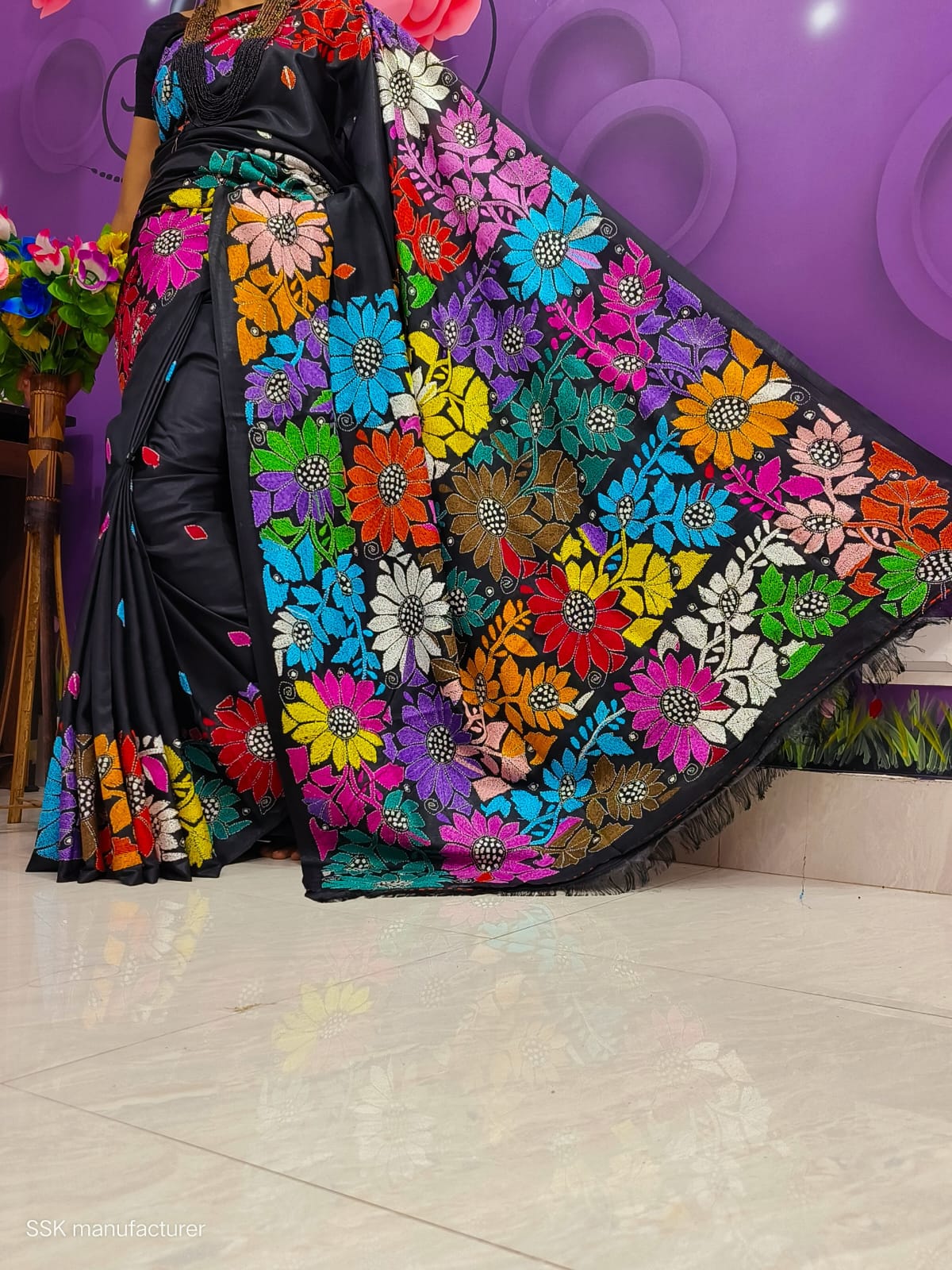 Handmade kantha on blended silk