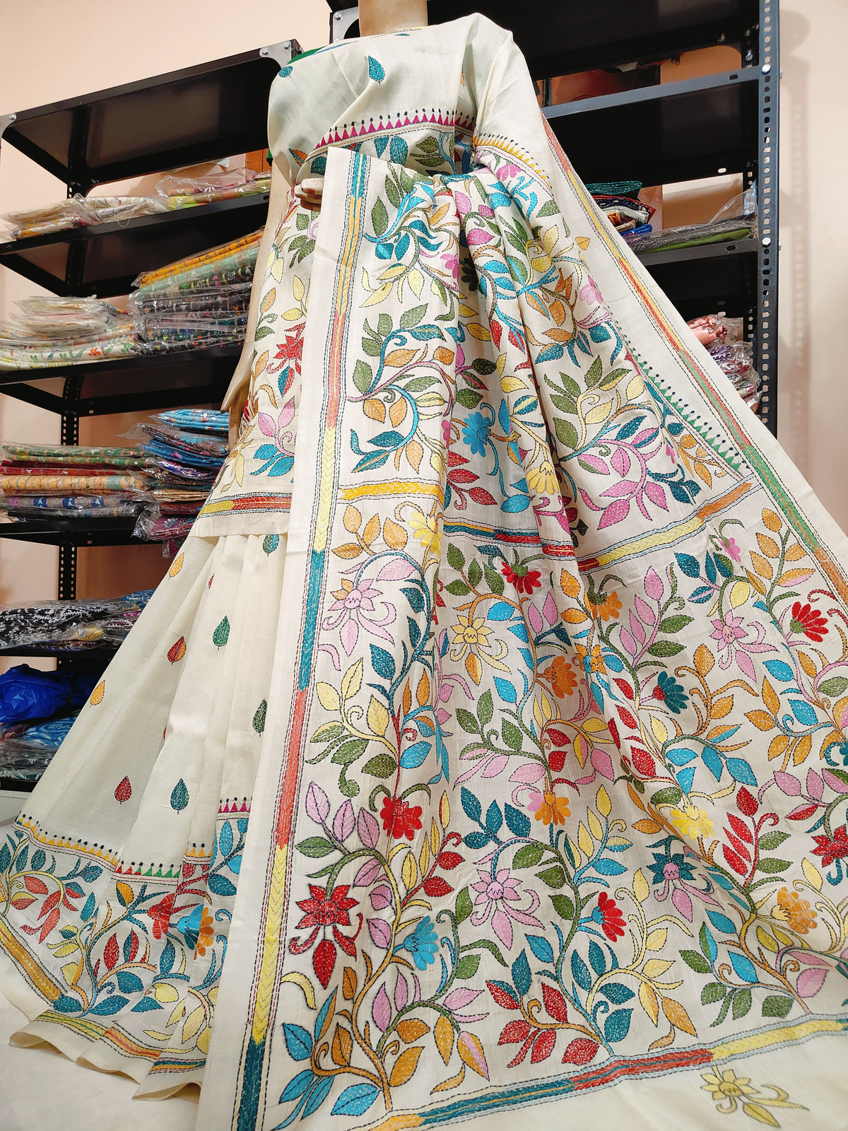 *EXCLUSIVE COLLECTION OF HAND KANTHA & GUJRATI STICH ON PREMIUM QUALITY PURE TUSSAR SILK*
WITH WORK BP