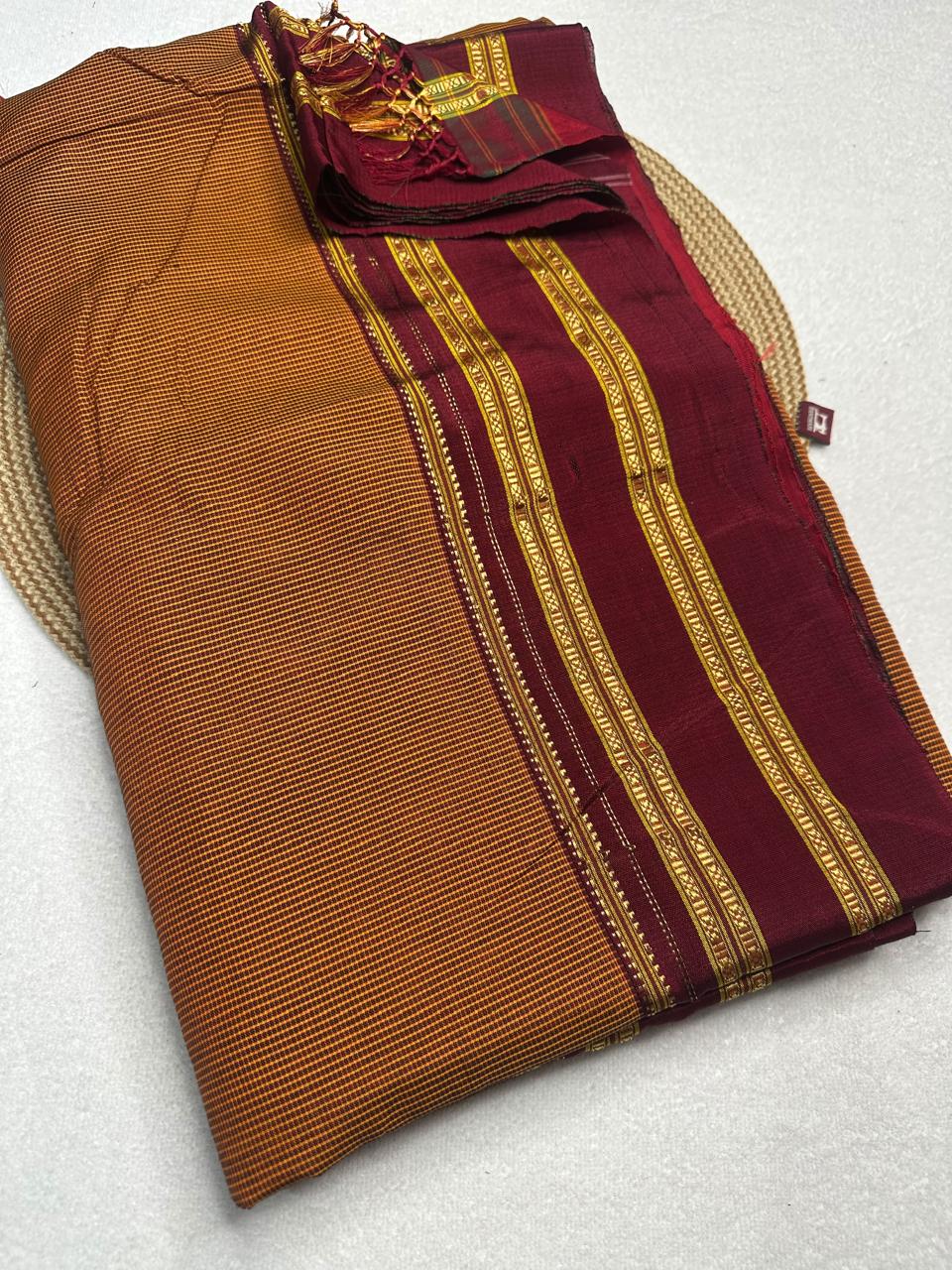 Material - viscos by cotton
Border - gayitri border
Saree Name -ilkal Gayatri micro checks saree
Pallu -cotton pallu
Blouse -running
Handloom -yes
Saree length- 7.2