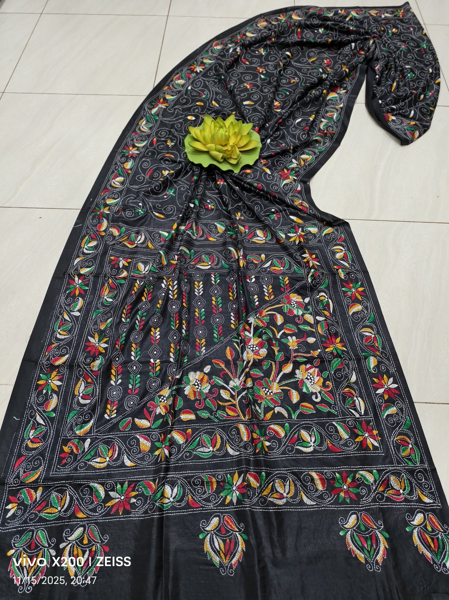 Kalpanaitha | Blended silk saree with Kantha Embroidery