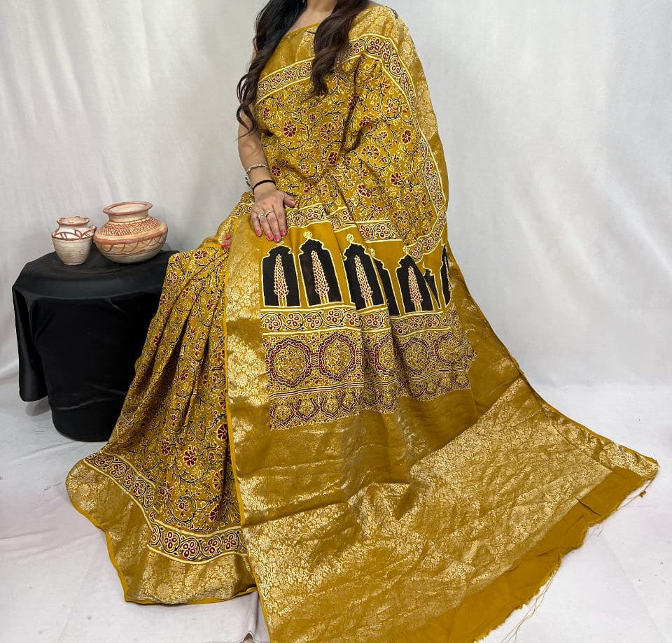 Doreva | Ajrakh Saree on Dola Silk