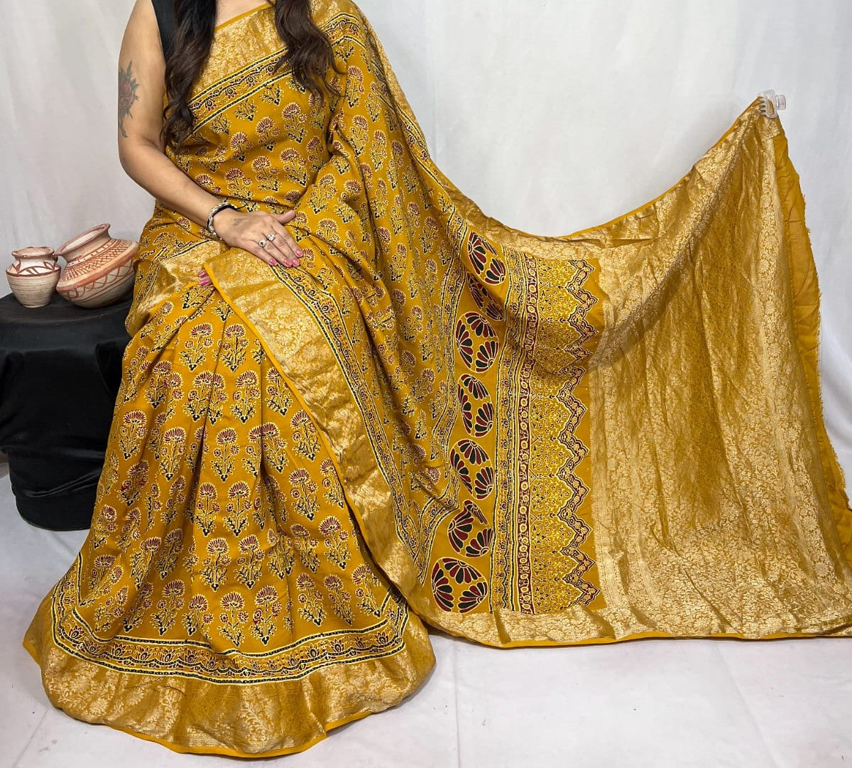 Dovasha | Ajrakh Saree on Dola Silk