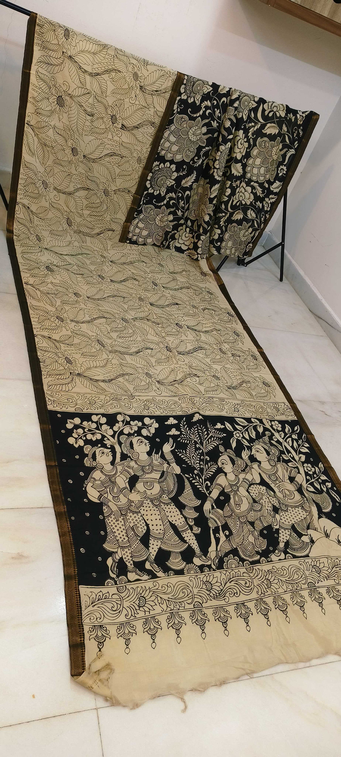 Kshipra | Black and white kalamkari Saree