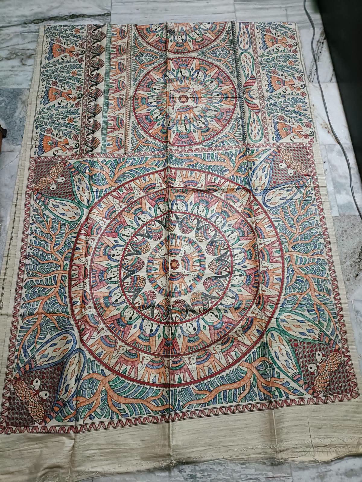 Hand painted madhubani on tussar